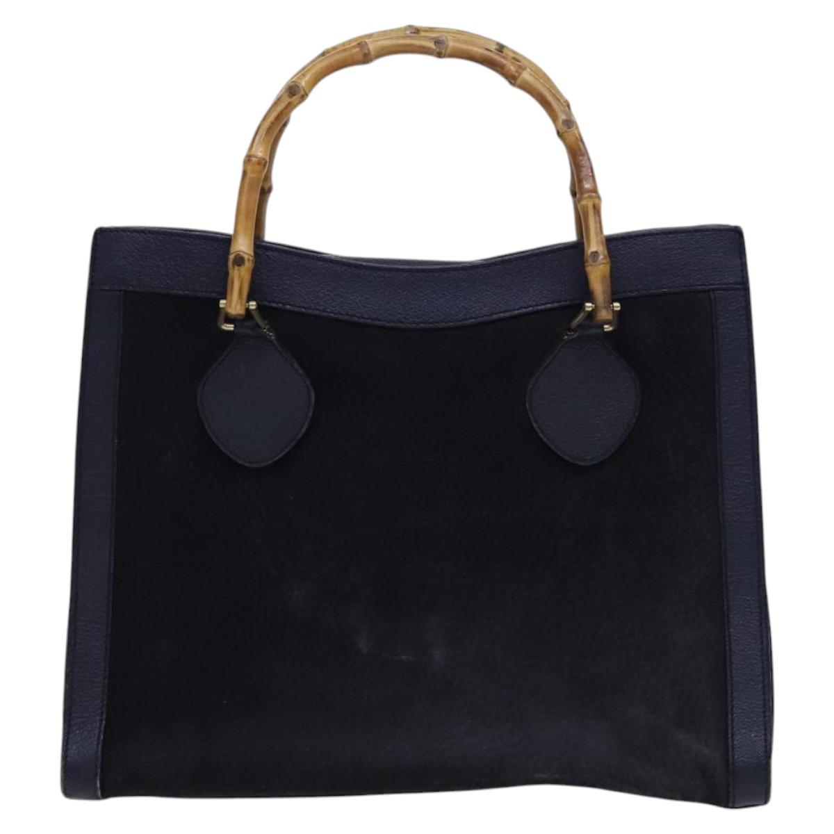 GUCCI Bamboo Hand Bag Suede Leather Navy Gold Auth ep7759