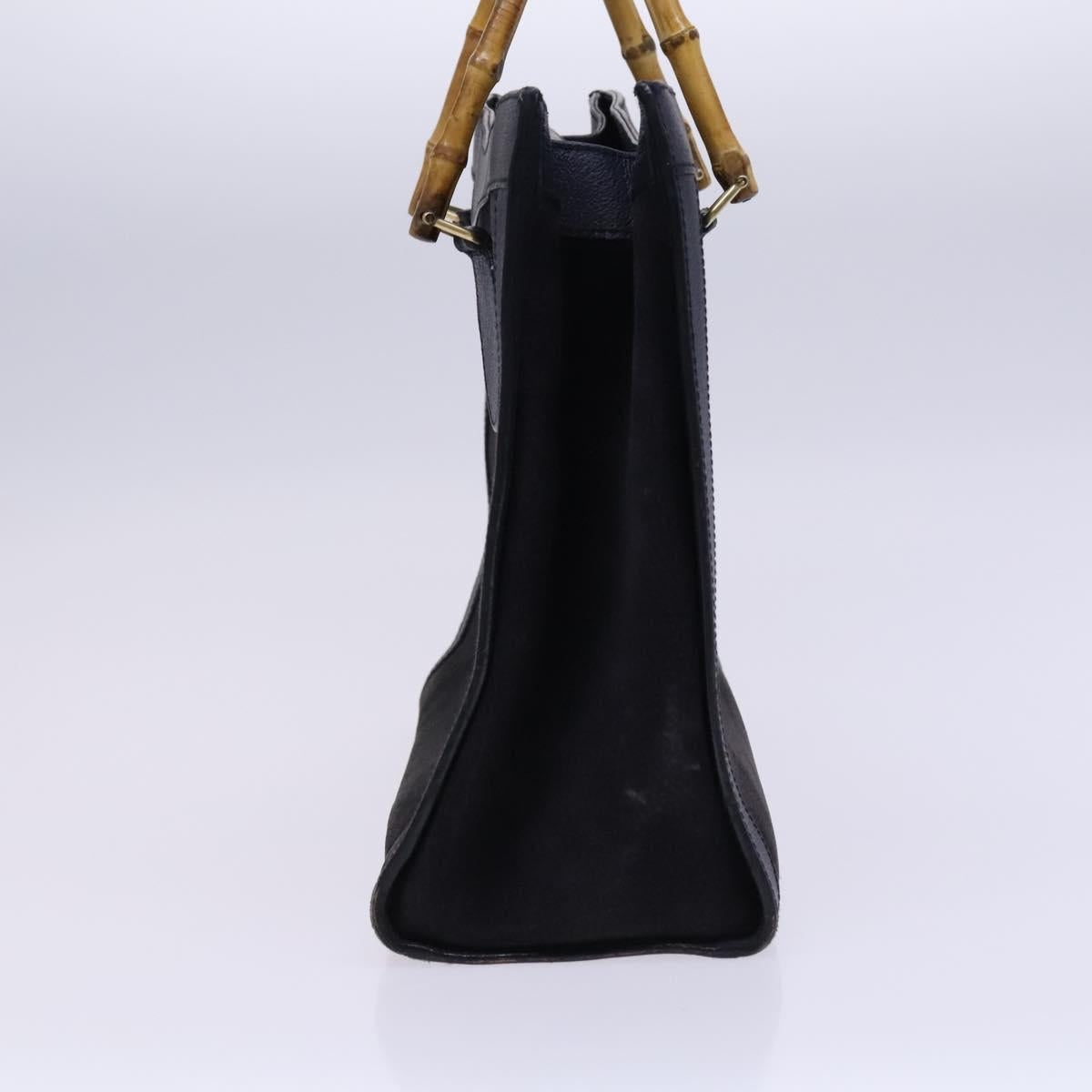 GUCCI Bamboo Hand Bag Suede Leather Navy Gold Auth ep7759