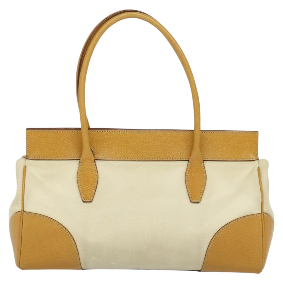 PRADA 2way Hand Bag Canvas Leather Beige Silver Auth ep7760