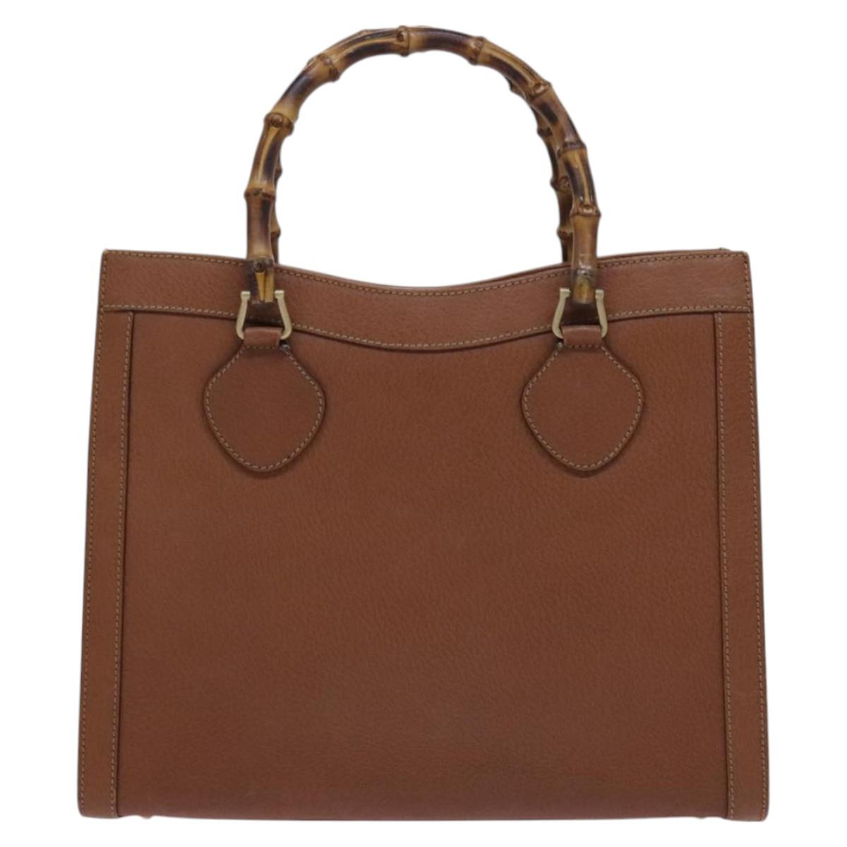 GUCCI Bamboo Hand Bag Leather Brown Gold 002 0260 Auth ep7779