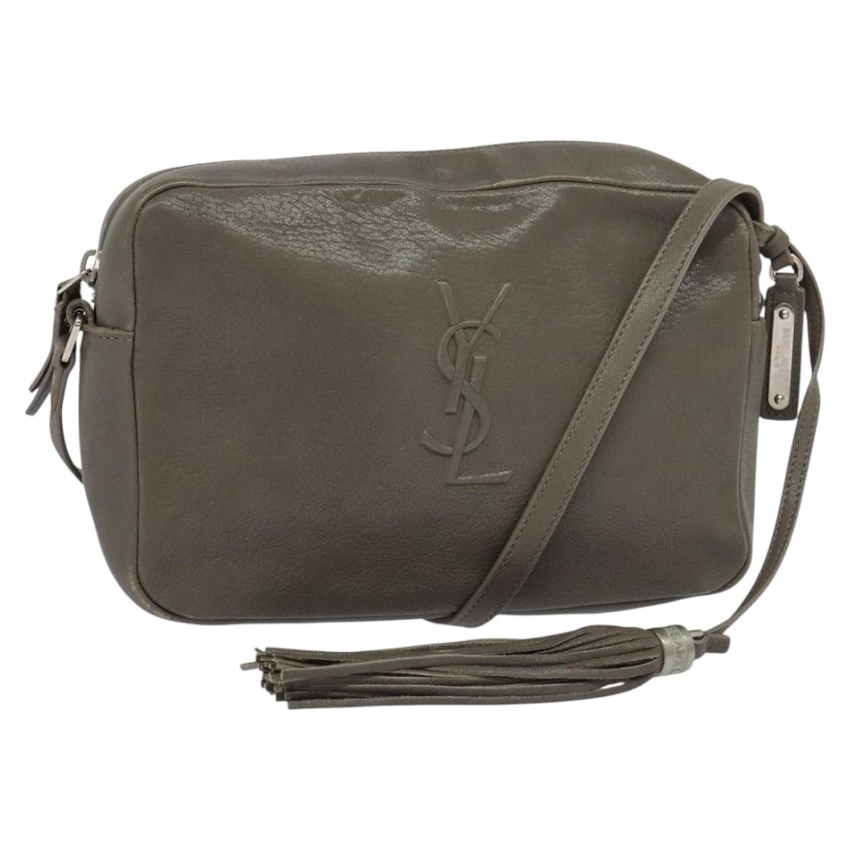 SAINT LAURENT Shoulder Camera Bag Leather Gray Silver Auth ep7783