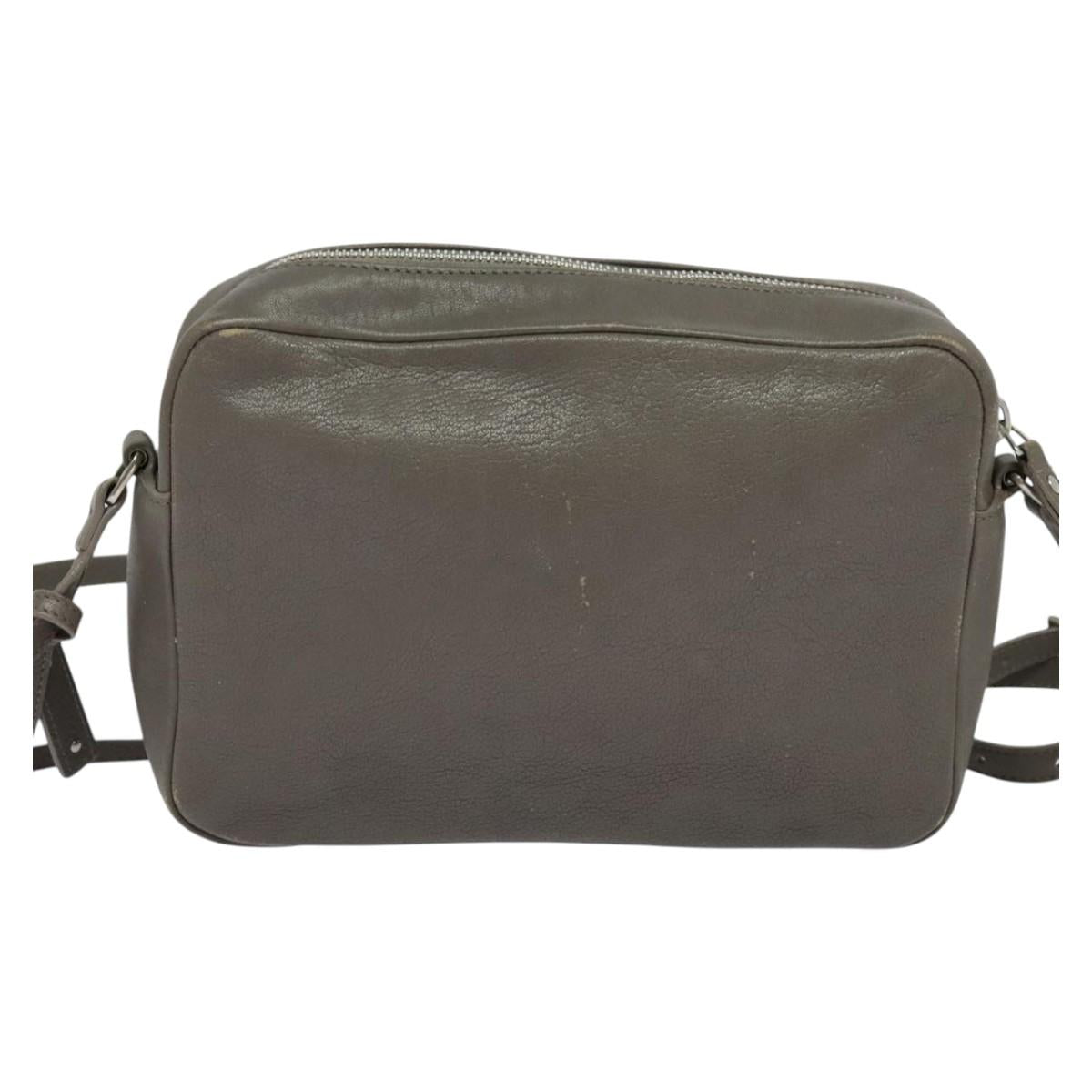SAINT LAURENT Shoulder Camera Bag Leather Gray Silver Auth ep7783