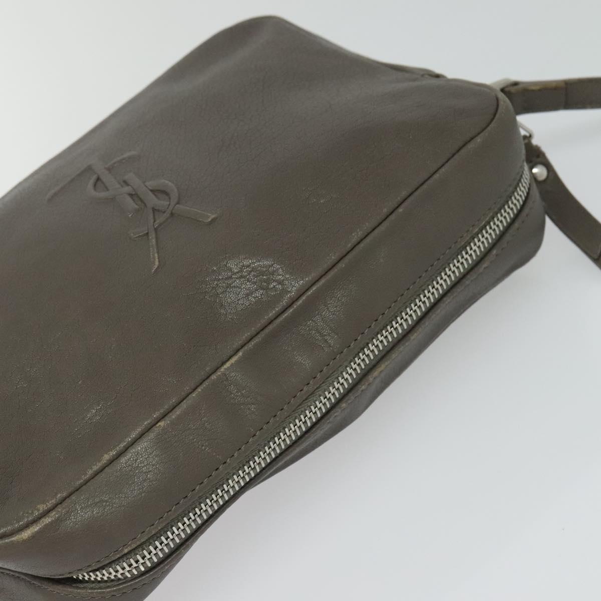 SAINT LAURENT Shoulder Camera Bag Leather Gray Silver Auth ep7783