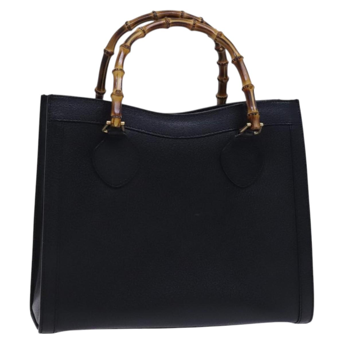 GUCCI Bamboo Hand Bag Leather Black Gold 002 1186 0260 Auth ep7827