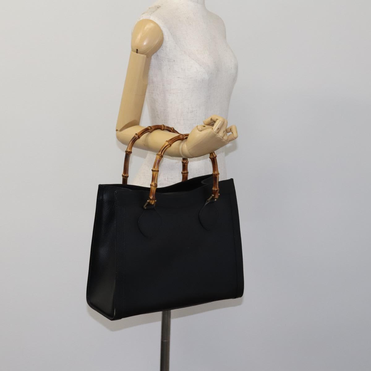 GUCCI Bamboo Hand Bag Leather Black Gold 002 1186 0260 Auth ep7827