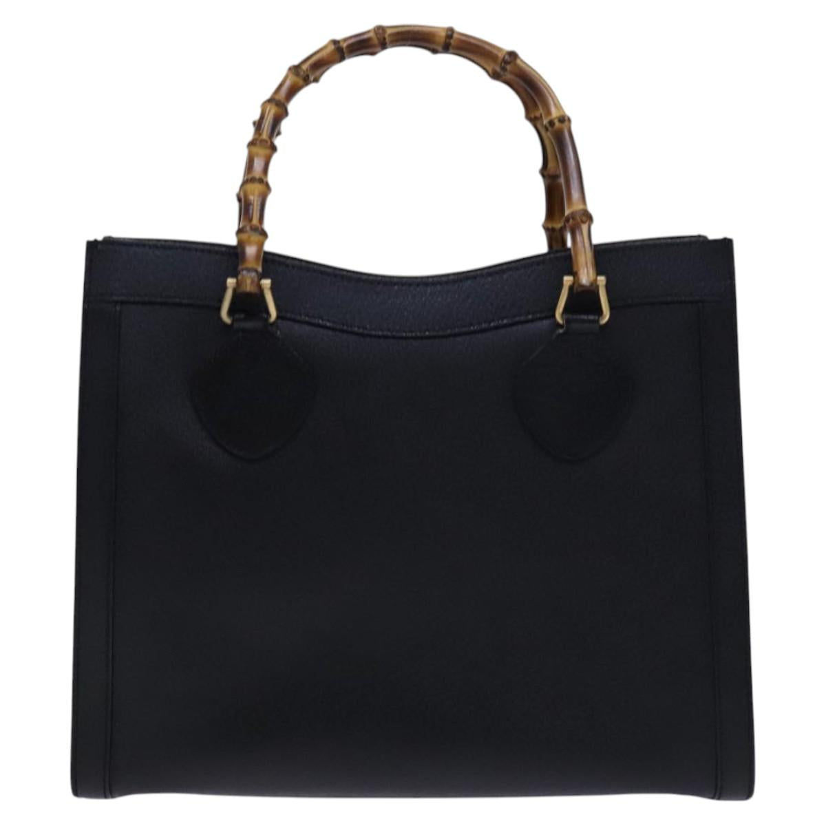 GUCCI Bamboo Hand Bag Leather Black Gold 002 1186 0260 Auth ep7827