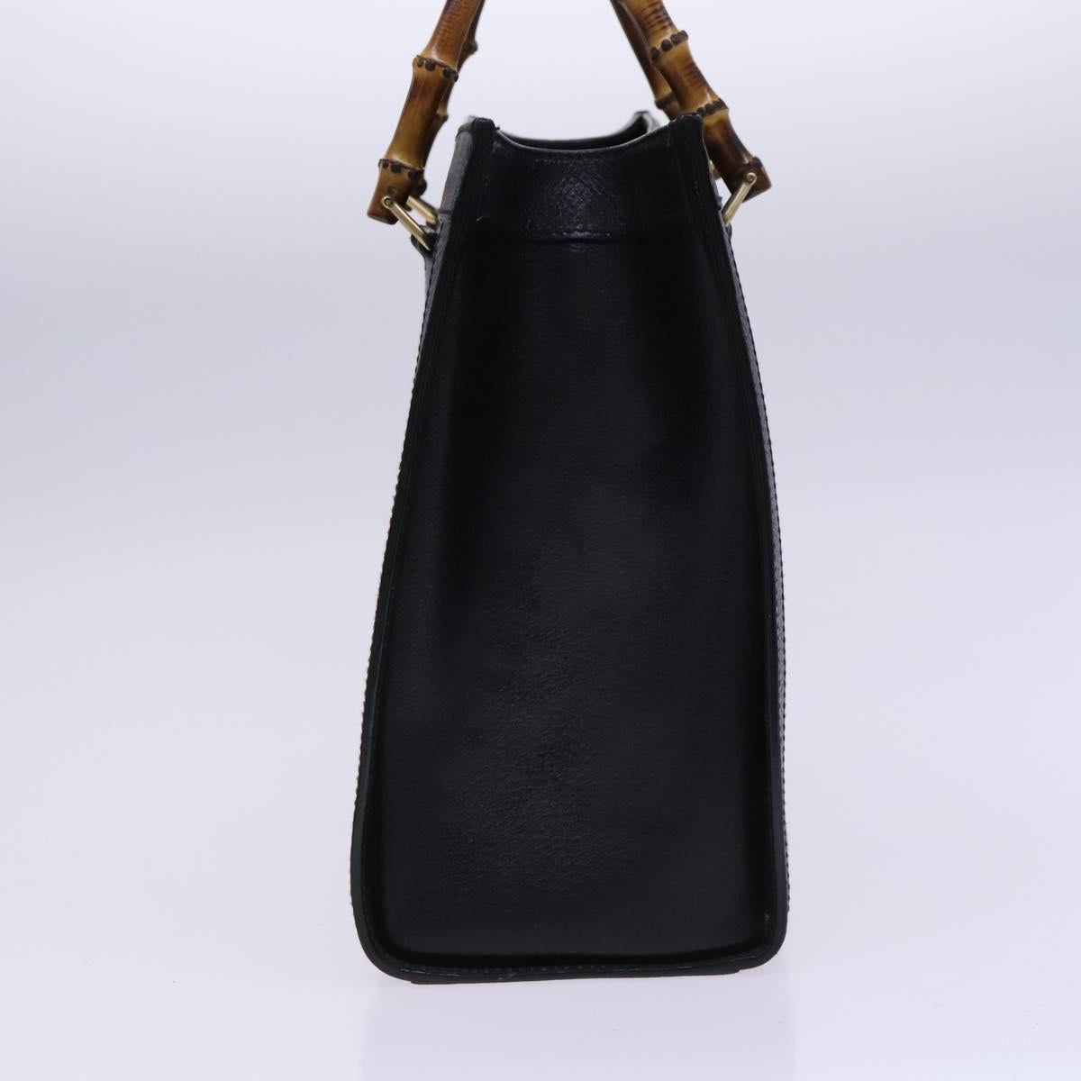 GUCCI Bamboo Hand Bag Leather Black Gold 002 1186 0260 Auth ep7827