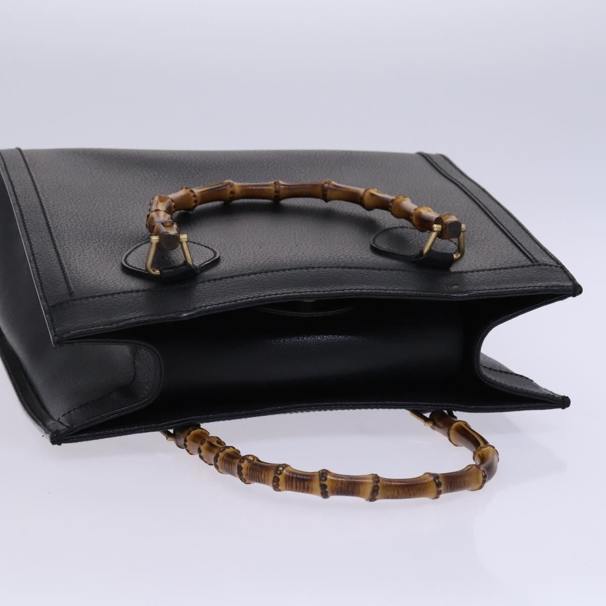 GUCCI Bamboo Hand Bag Leather Black Gold 002 1186 0260 Auth ep7827