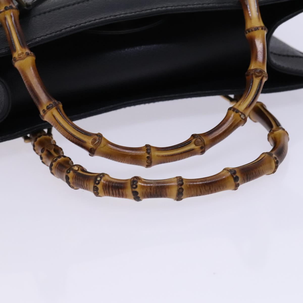 GUCCI Bamboo Hand Bag Leather Black Gold 002 1186 0260 Auth ep7827