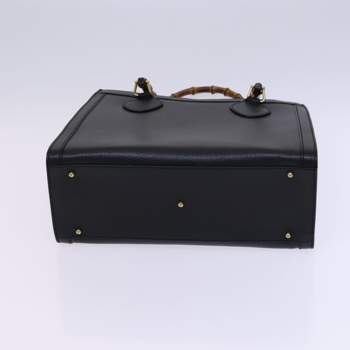 GUCCI Bamboo Hand Bag Leather Black Gold 002 1186 0260 Auth ep7827