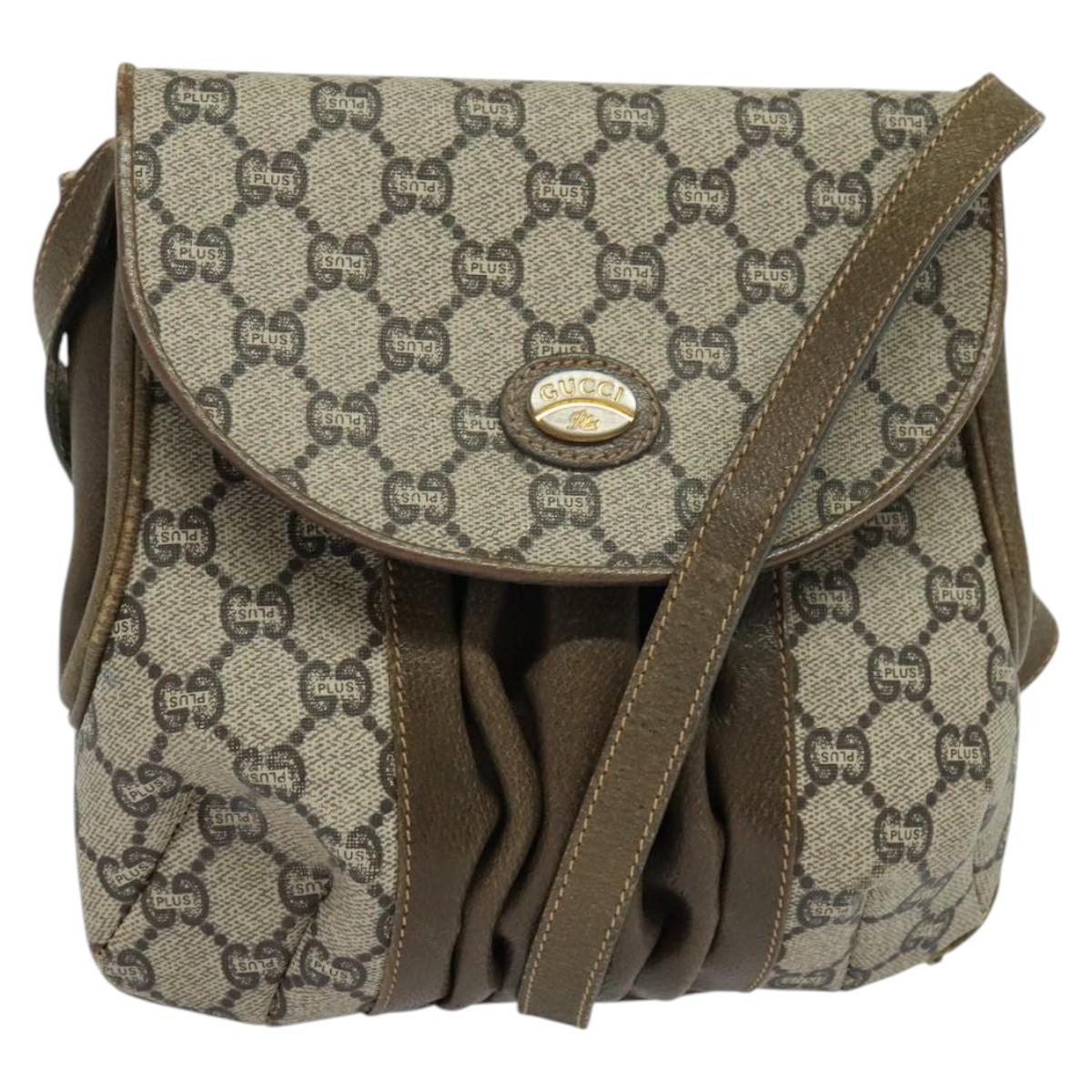 GUCCI GG Plus Supreme Shoulder Bag PVC Leather Beige Auth ep7829