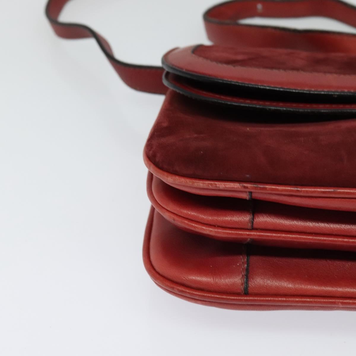 GUCCI Shoulder Bag Suede Vintage Red Gold Auth ep7843