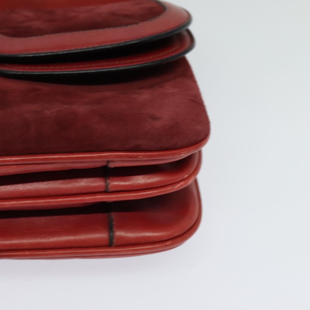 GUCCI Shoulder Bag Suede Vintage Red Gold Auth ep7843