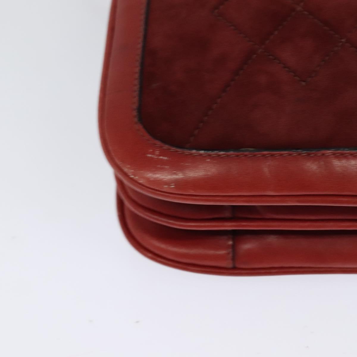 GUCCI Shoulder Bag Suede Vintage Red Gold Auth ep7843