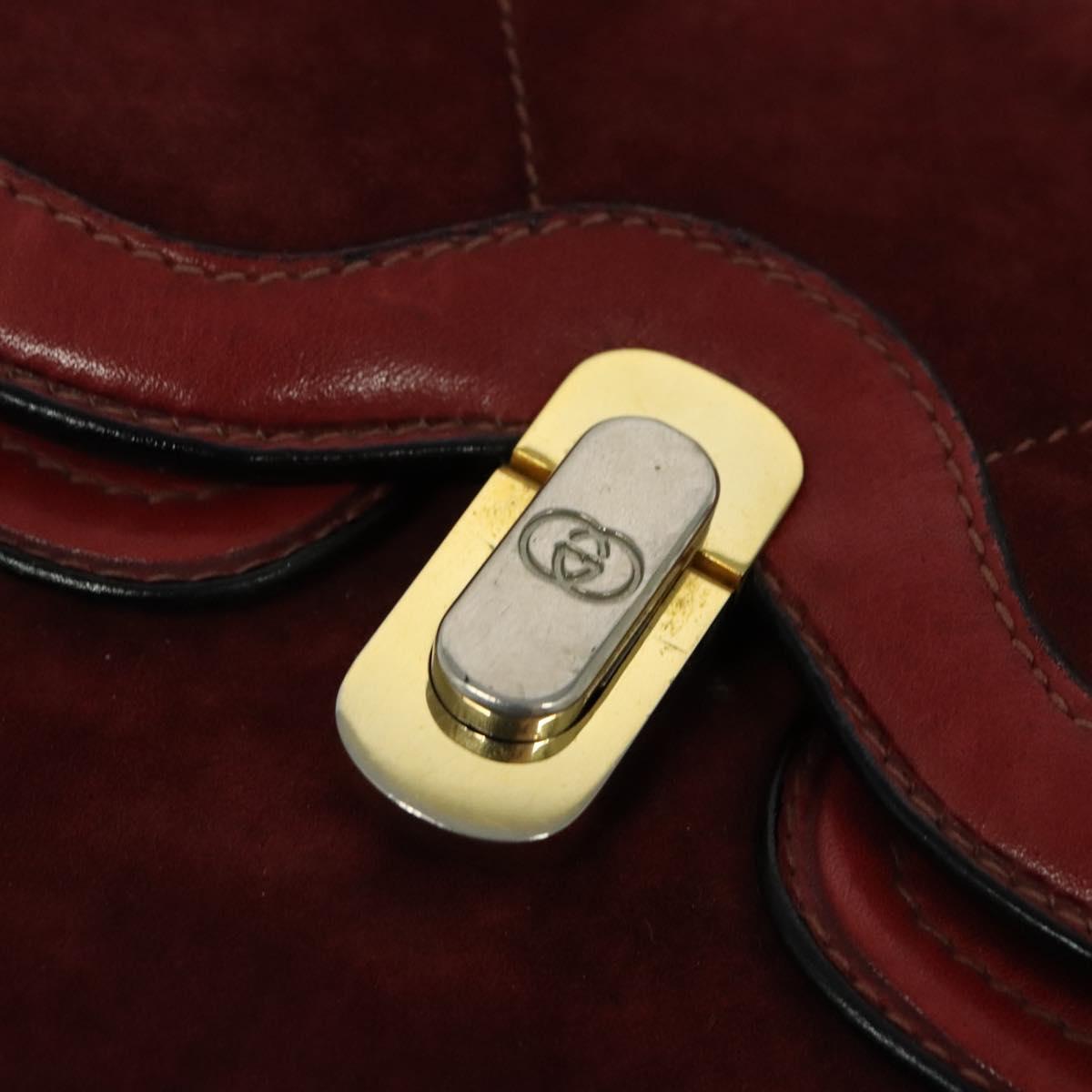 GUCCI Shoulder Bag Suede Vintage Red Gold Auth ep7843