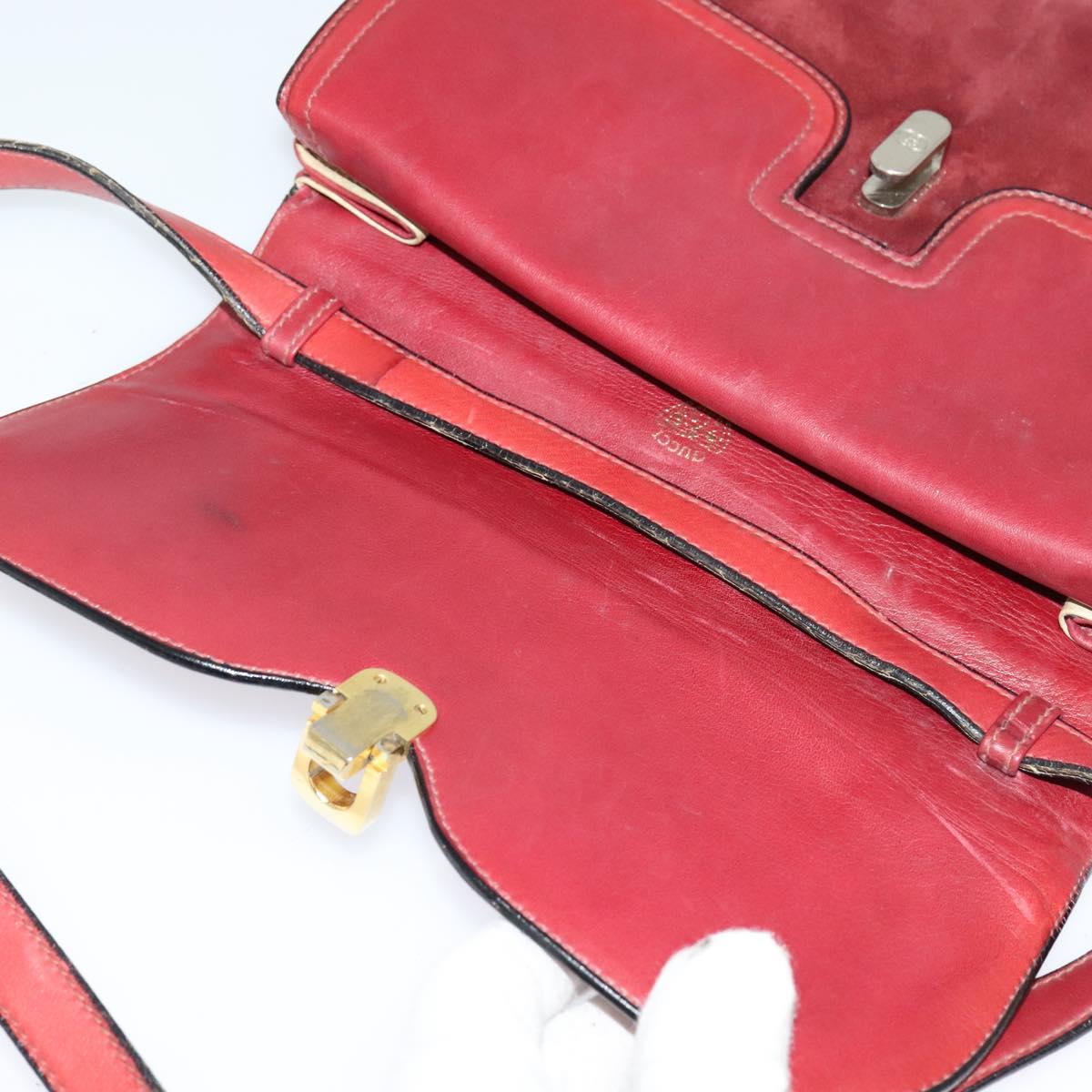 GUCCI Shoulder Bag Suede Vintage Red Gold Auth ep7843