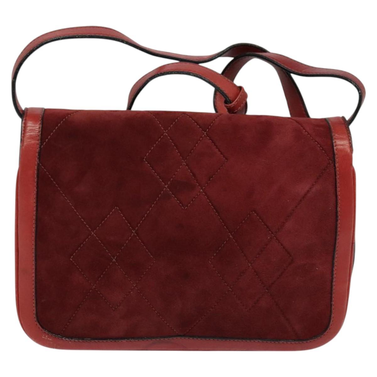 GUCCI Shoulder Bag Suede Vintage Red Gold Auth ep7843