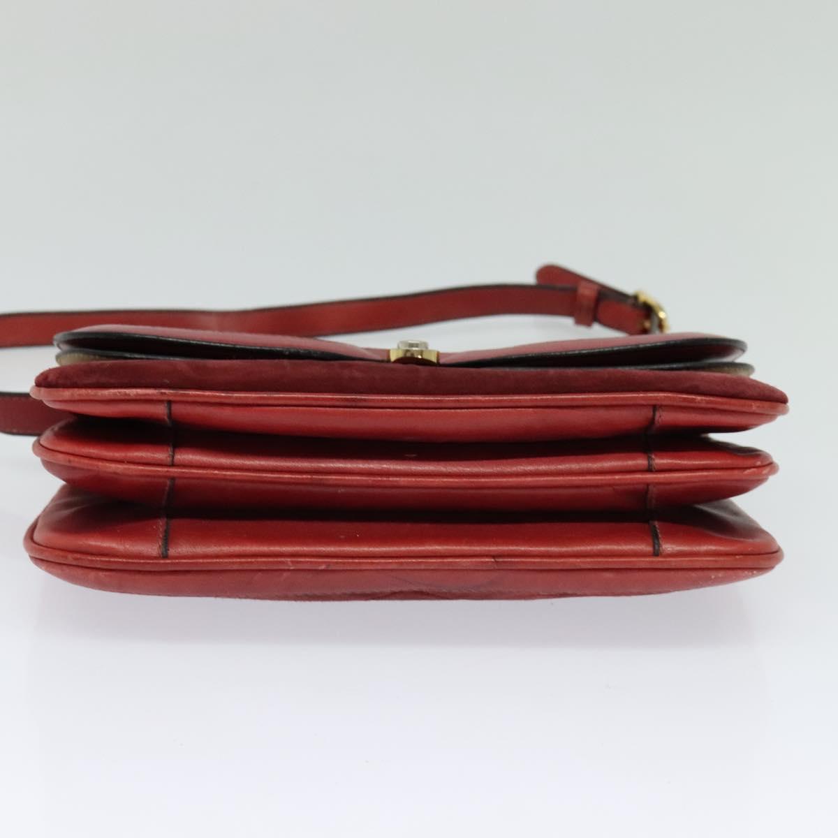 GUCCI Shoulder Bag Suede Vintage Red Gold Auth ep7843