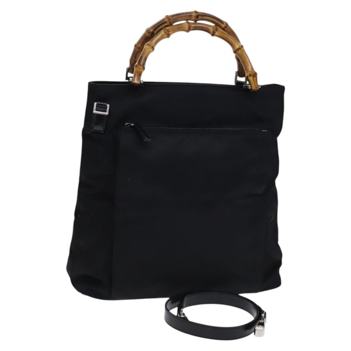 GUCCI Bamboo Hand Bag Nylon 2way Black Silver 002 2122 0506 Auth ep7846