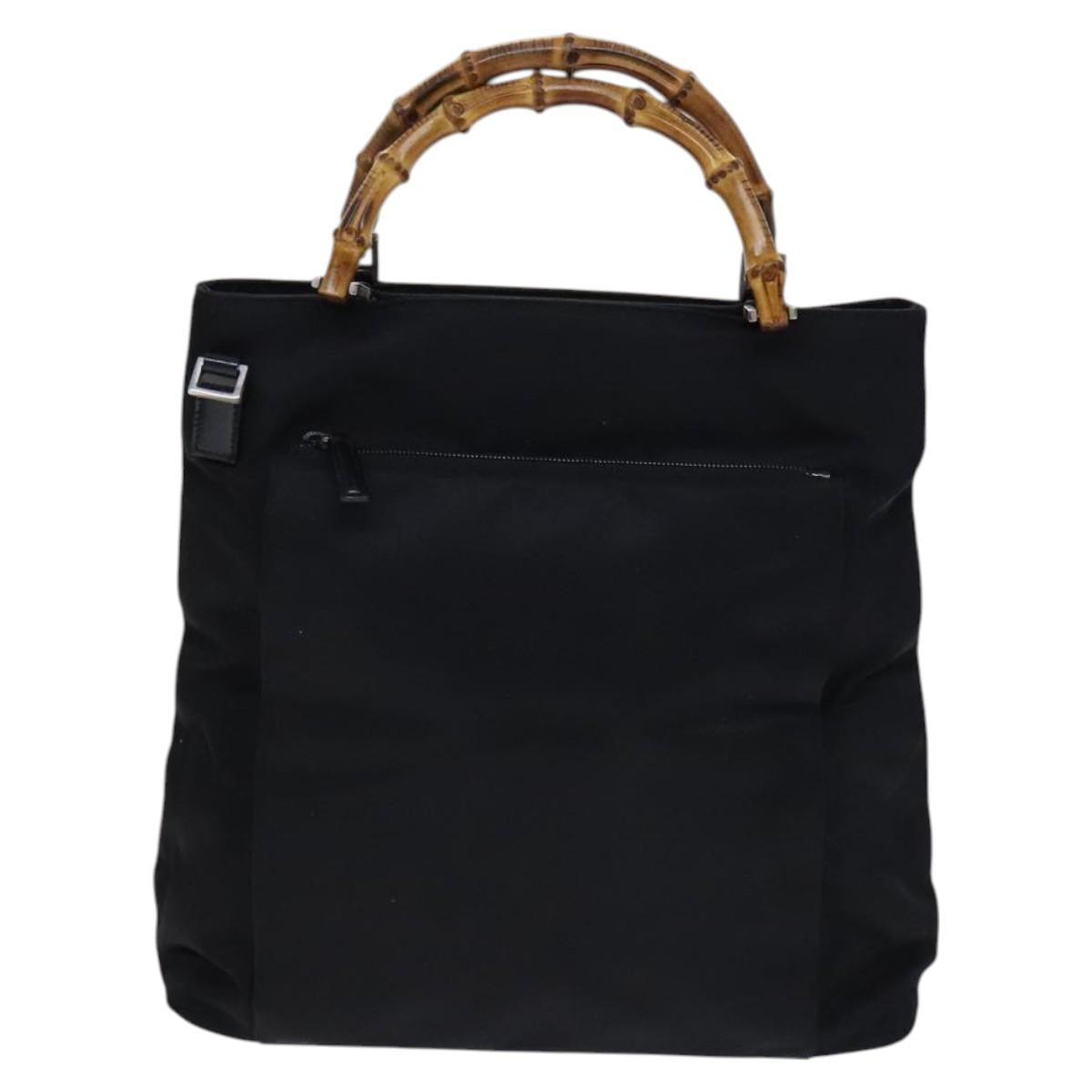 GUCCI Bamboo Hand Bag Nylon 2way Black Silver 002 2122 0506 Auth ep7846