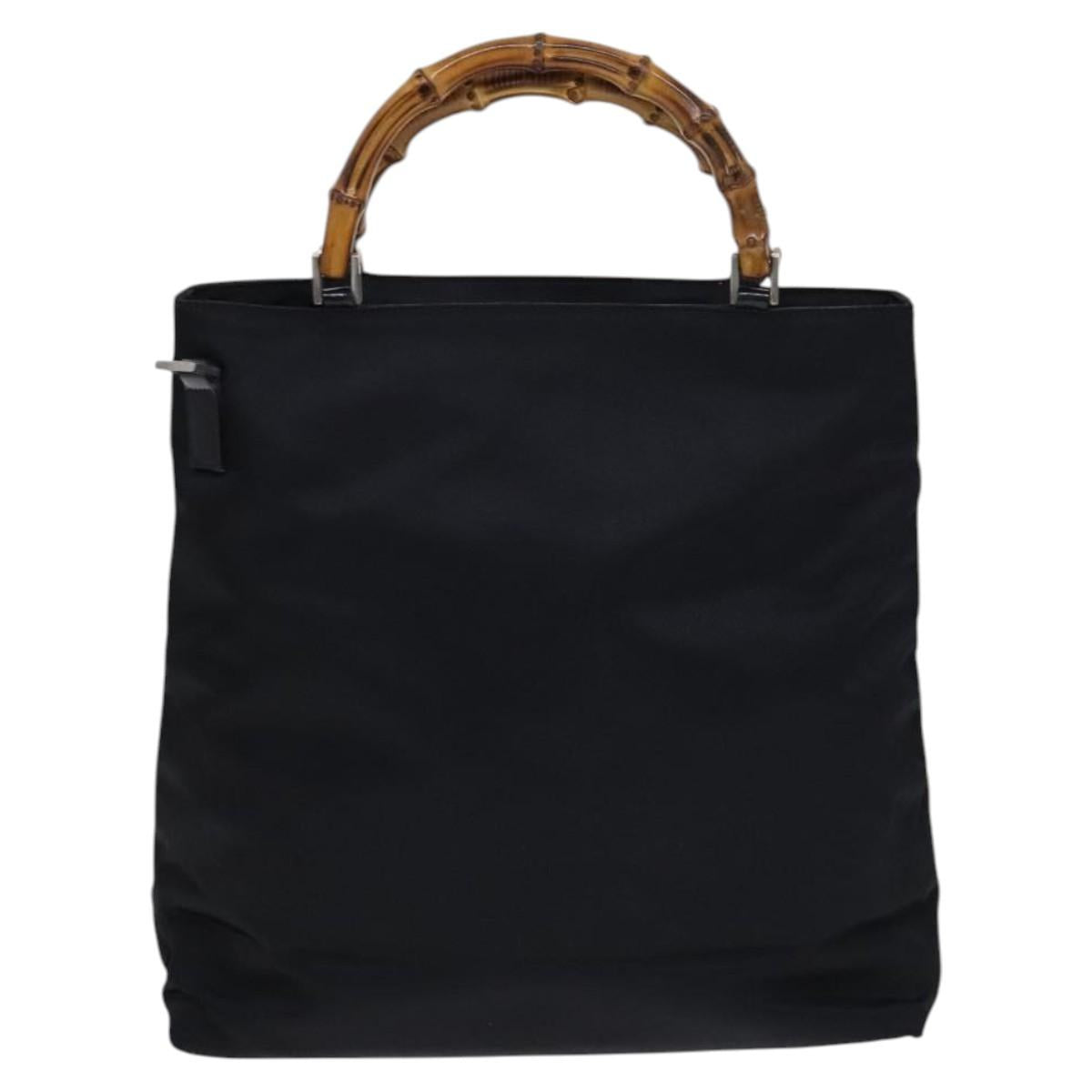 GUCCI Bamboo Hand Bag Nylon 2way Black Silver 002 2122 0506 Auth ep7846