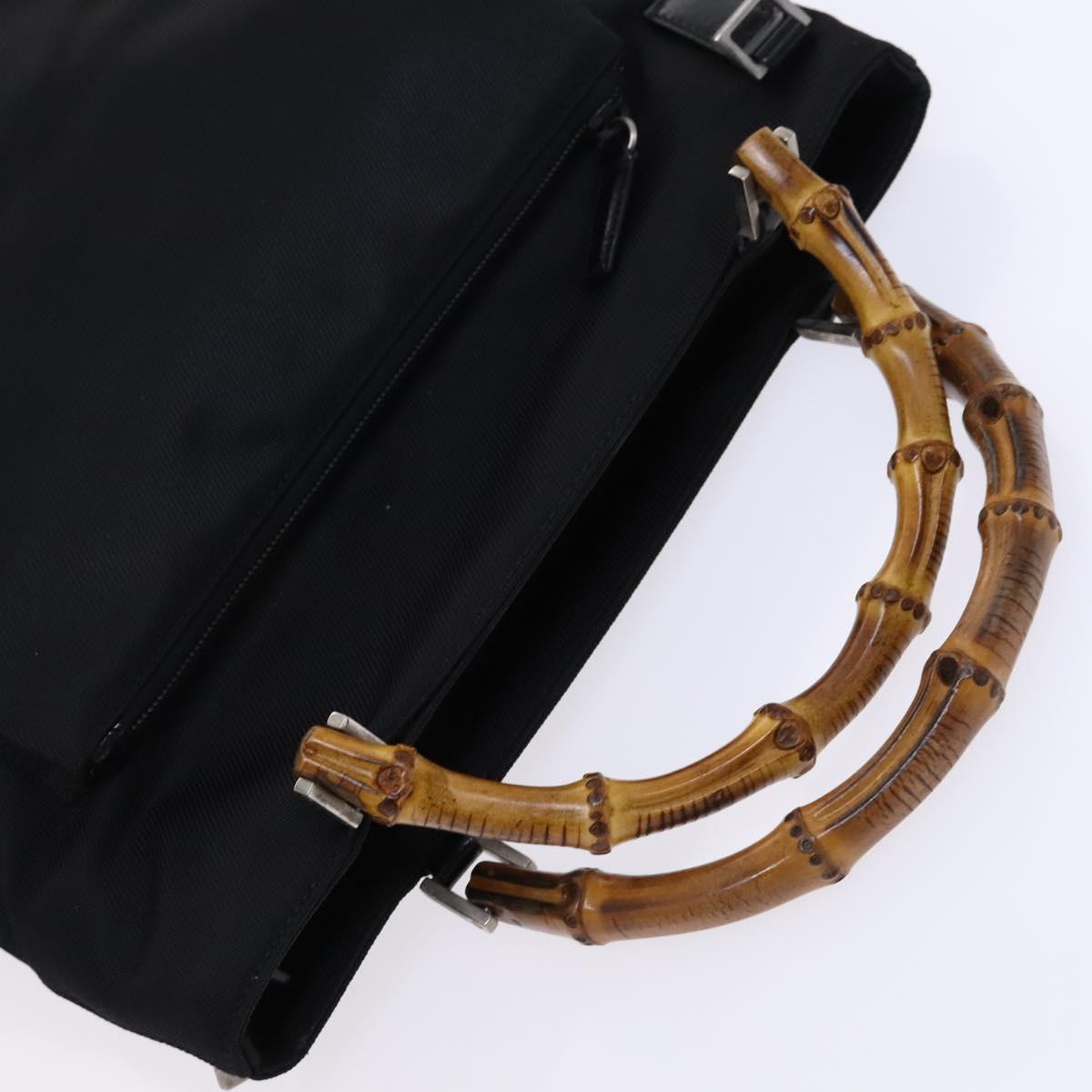 GUCCI Bamboo Hand Bag Nylon 2way Black Silver 002 2122 0506 Auth ep7846
