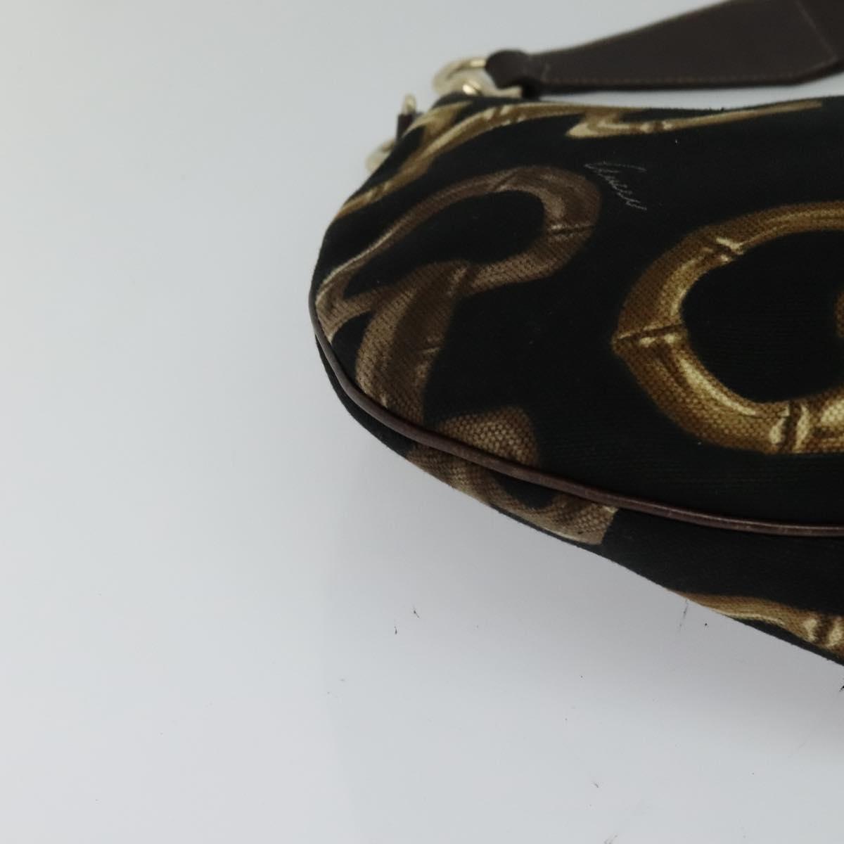 GUCCI Horsebit Shoulder Bag Canvas Black 153032 Auth ep7880