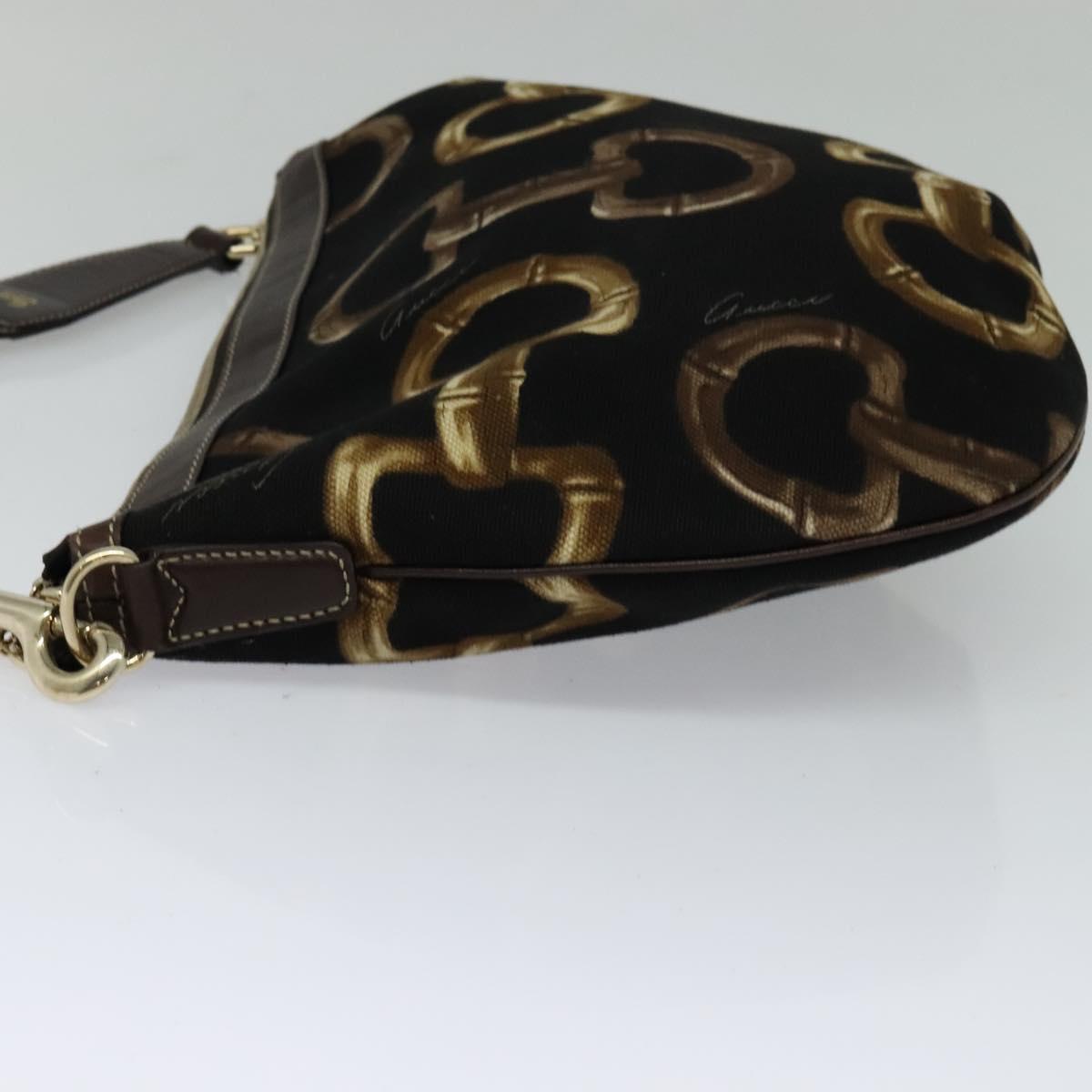 GUCCI Horsebit Shoulder Bag Canvas Black 153032 Auth ep7880