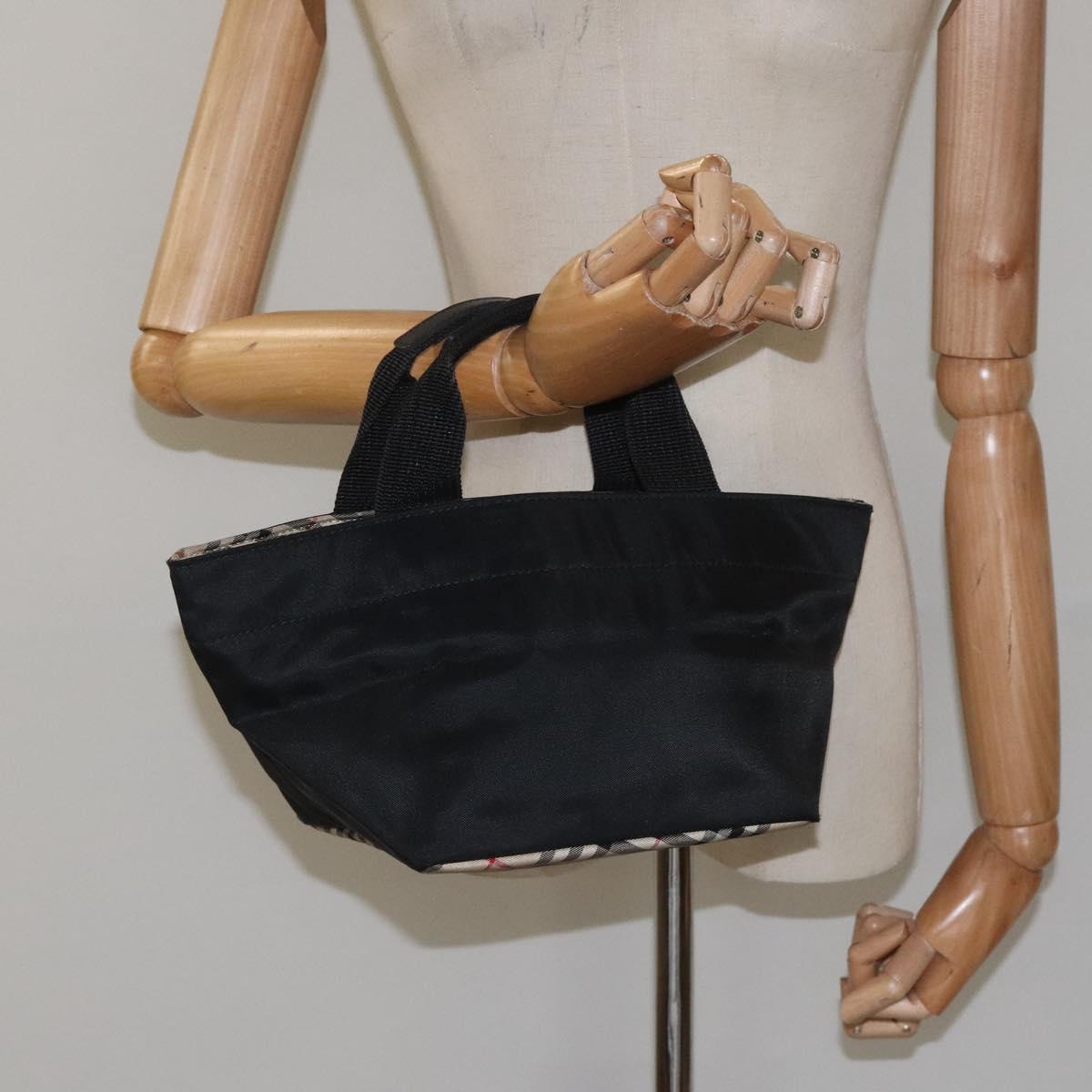 Burberrys Blue Label Hand Bag Nylon Black Auth ep7884