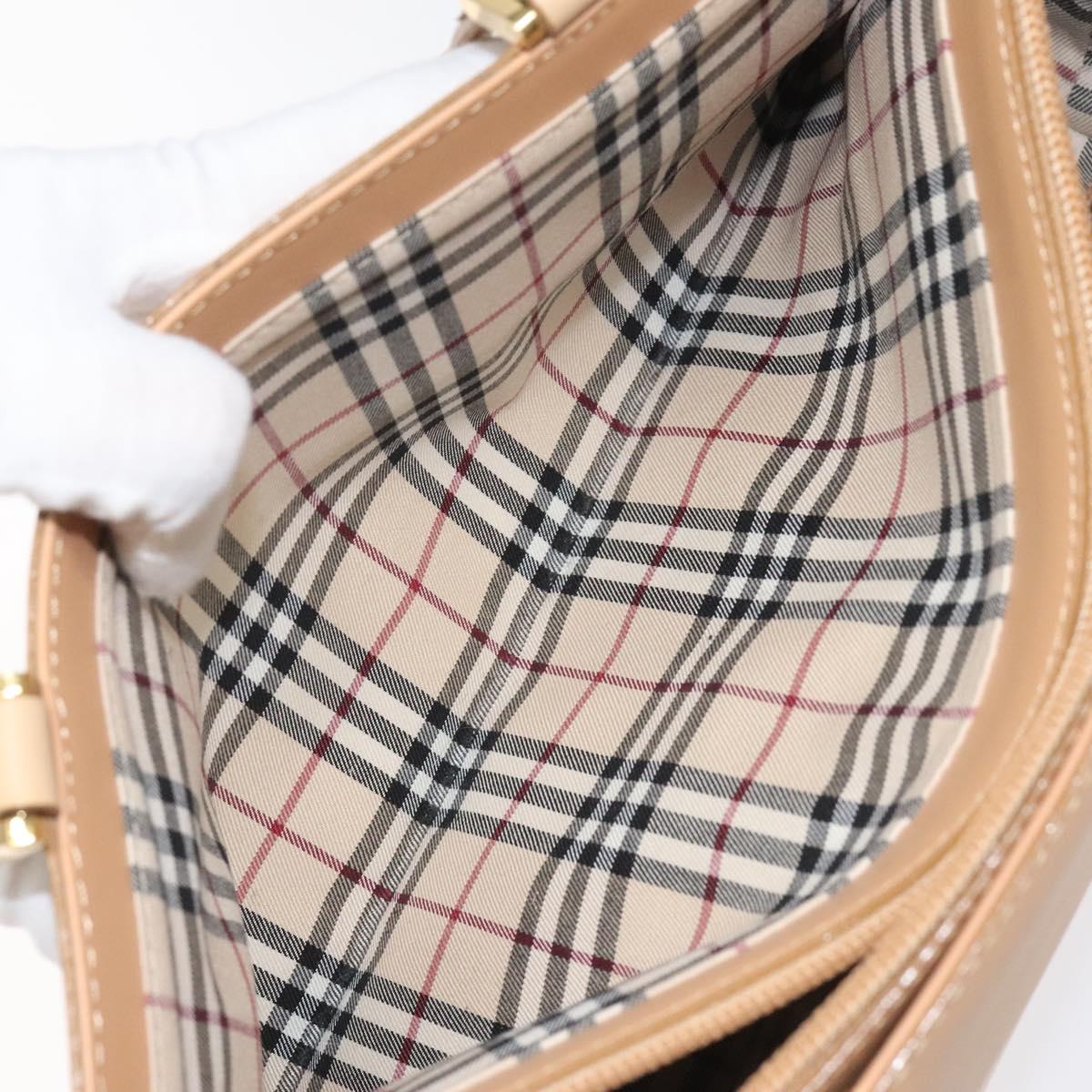 BURBERRY Hand Bag Leather Beige Gold Auth ep7923