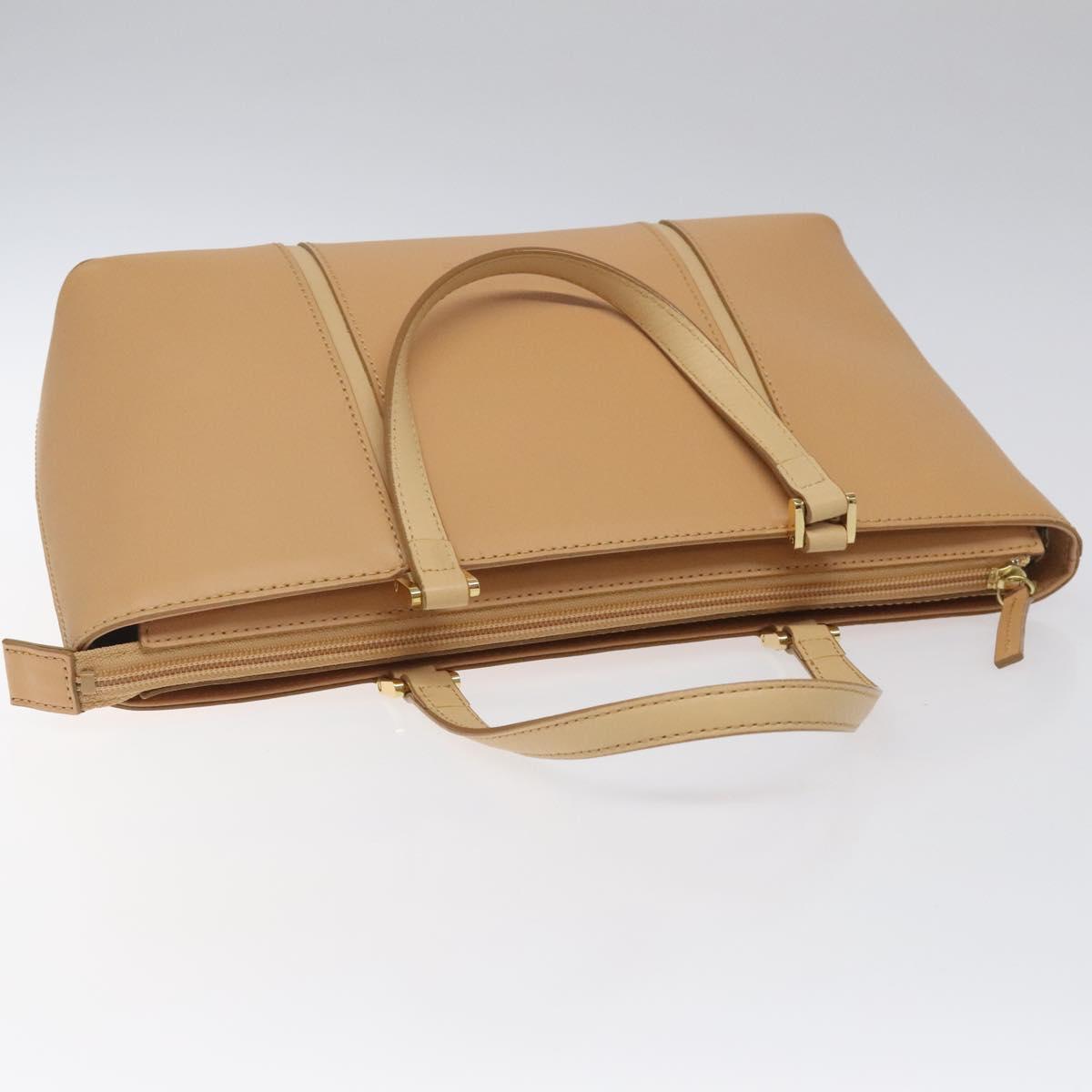 BURBERRY Hand Bag Leather Beige Gold Auth ep7923