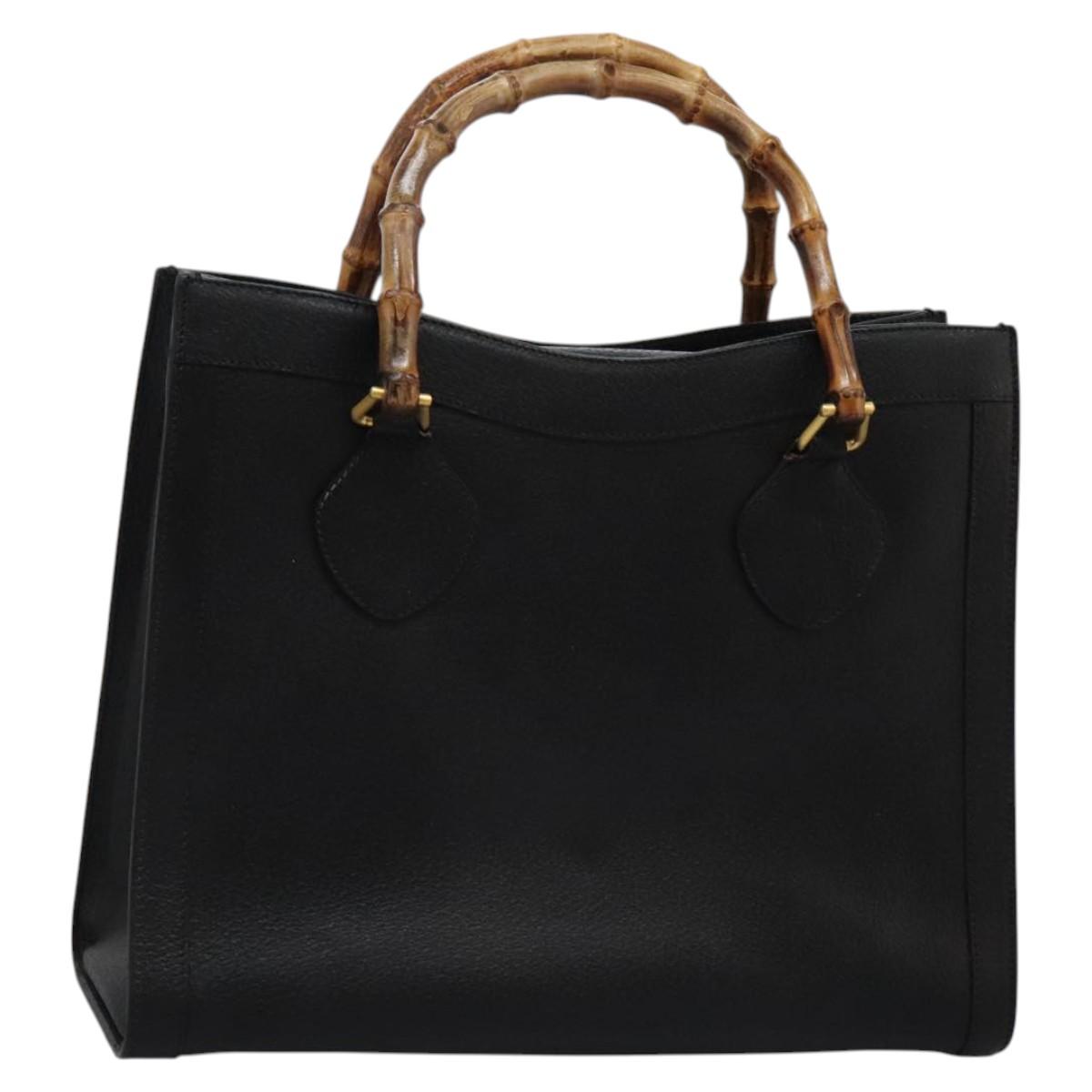 GUCCI Bamboo Hand Bag Leather Black Gold 002 1095 0260 Auth ep7975