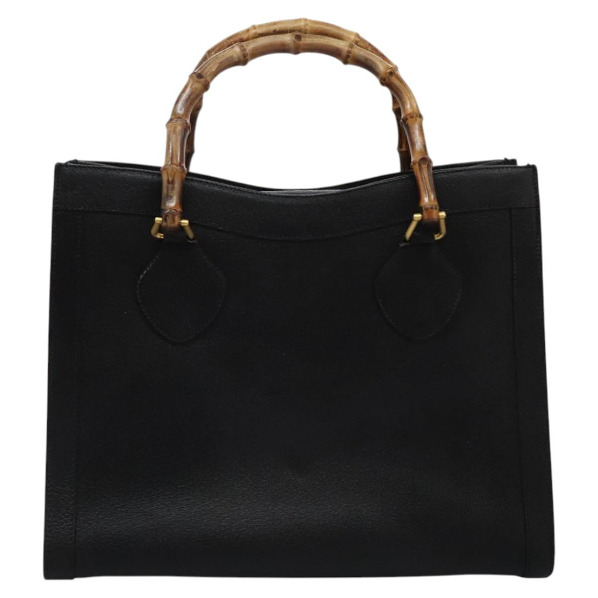 GUCCI Bamboo Hand Bag Leather Black Gold 002 1095 0260 Auth ep7975