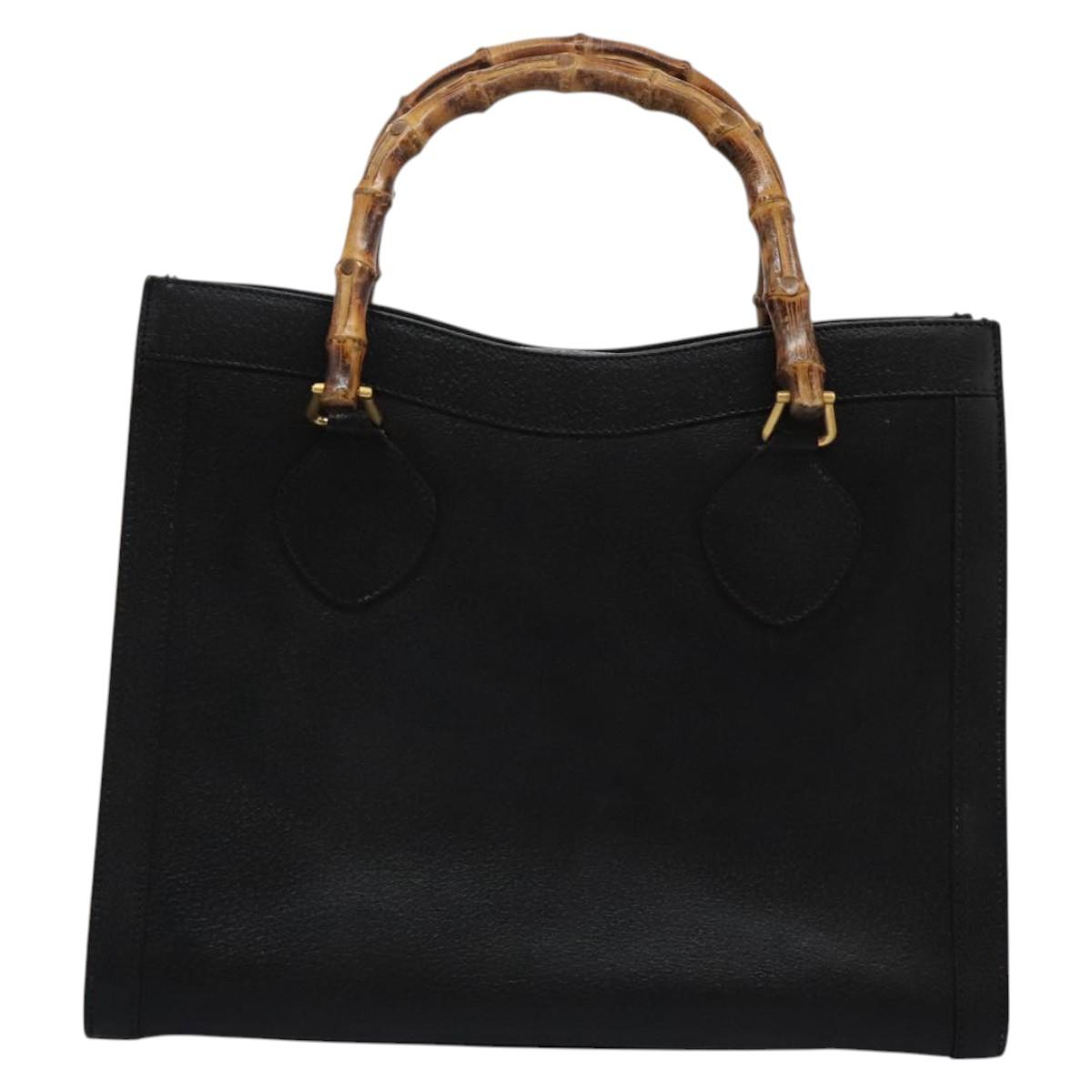 GUCCI Bamboo Hand Bag Leather Black Gold 002 1095 0260 Auth ep7975