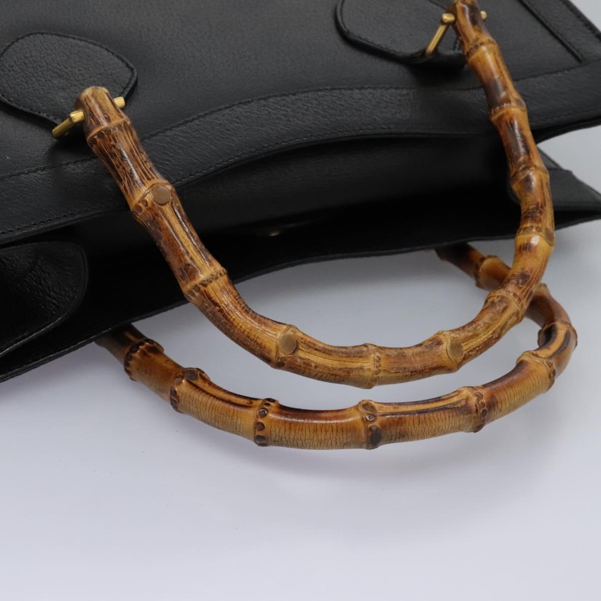 GUCCI Bamboo Hand Bag Leather Black Gold 002 1095 0260 Auth ep7975