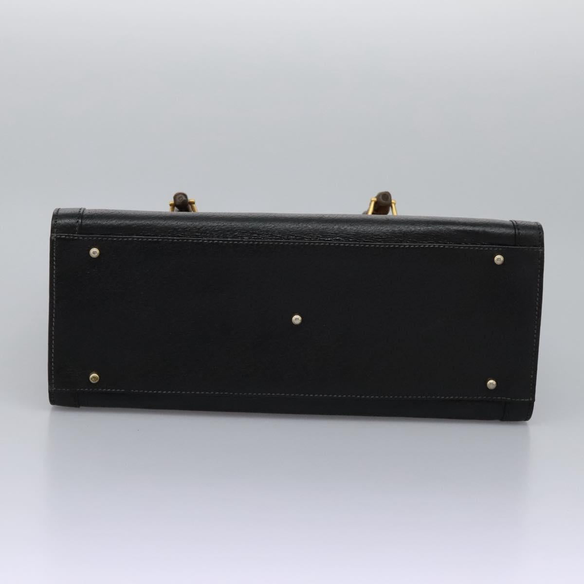 GUCCI Bamboo Hand Bag Leather Black Gold 002 1095 0260 Auth ep7975