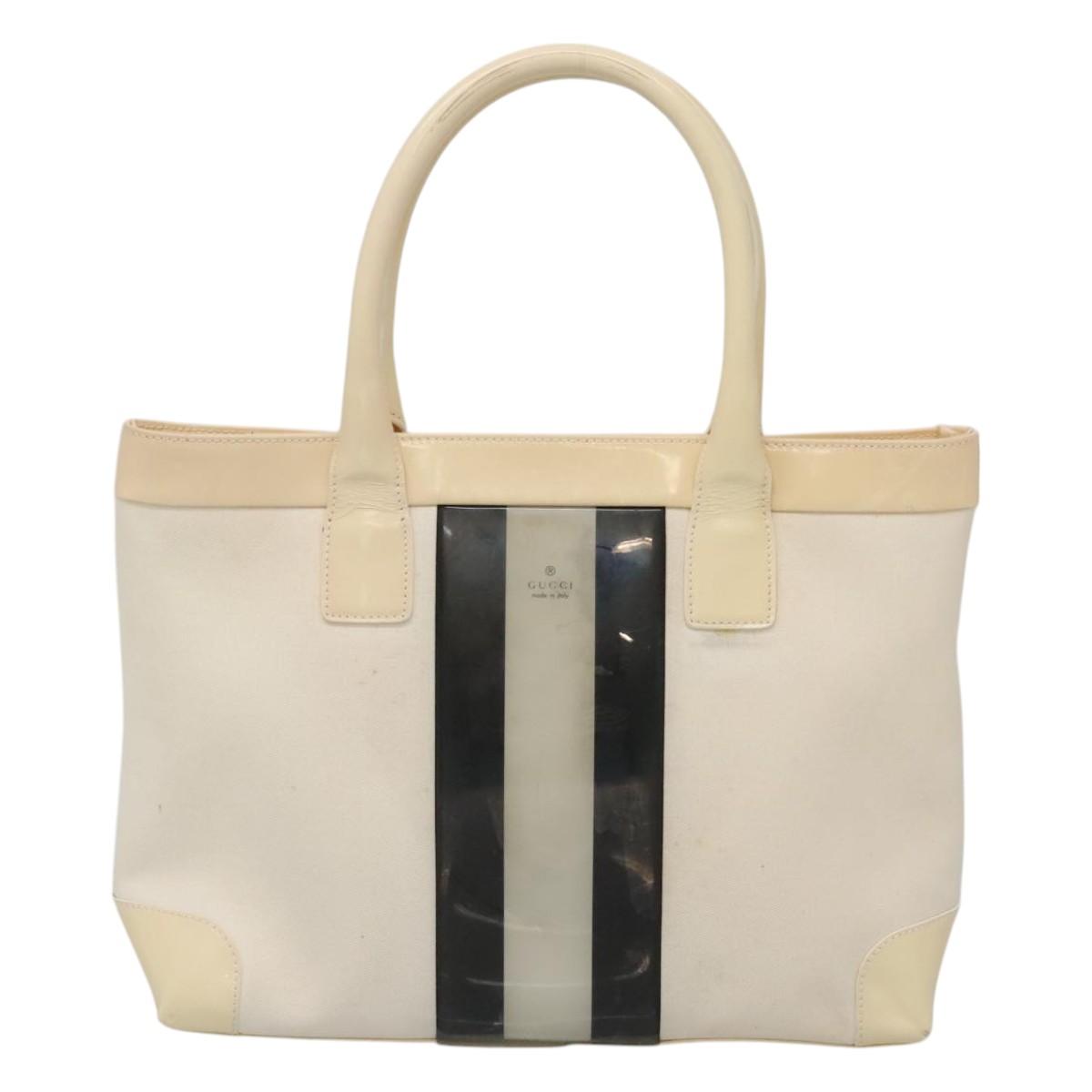 GUCCI Sherry Line Hand Bag Canvas White Black Auth ep7988