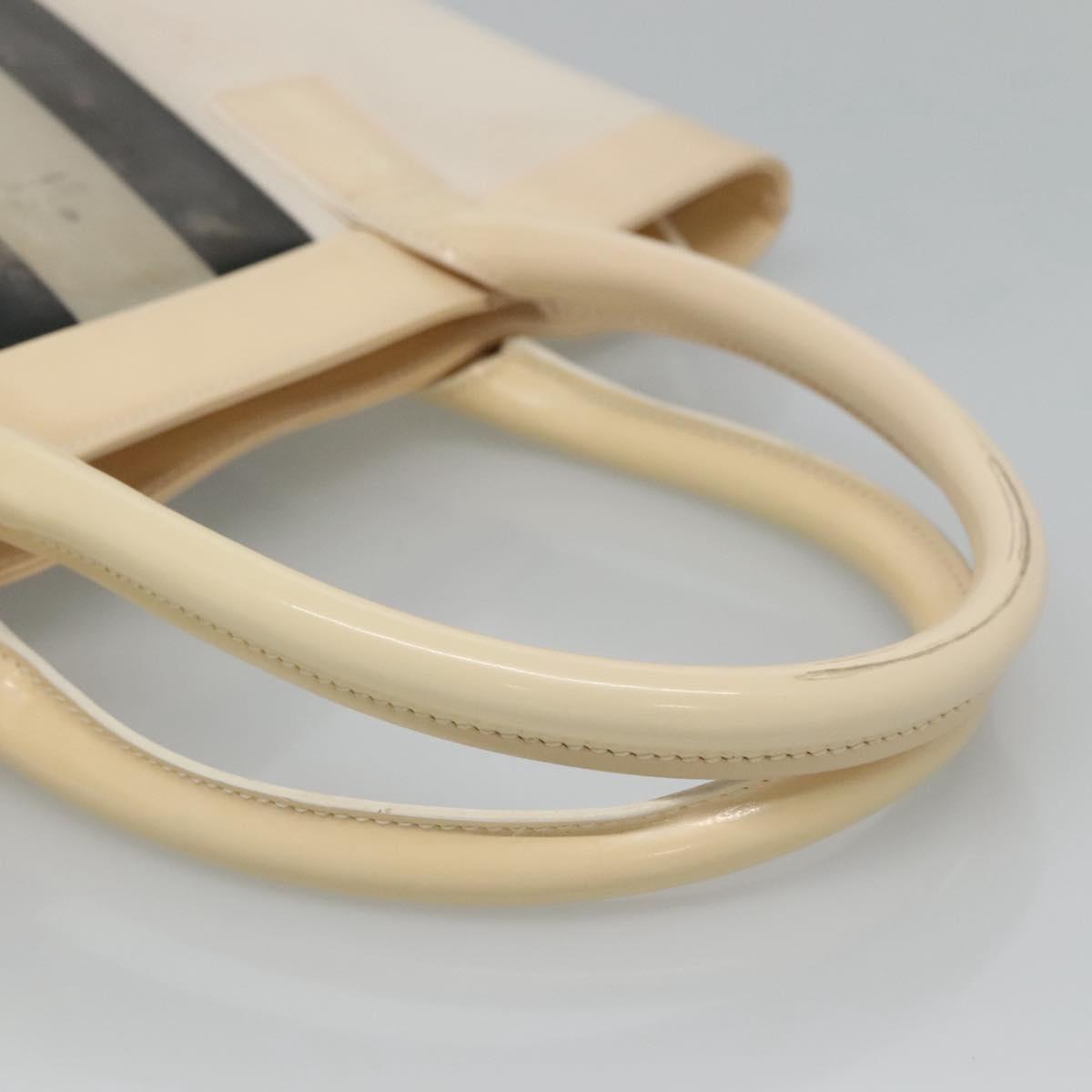 GUCCI Sherry Line Hand Bag Canvas White Black Auth ep7988