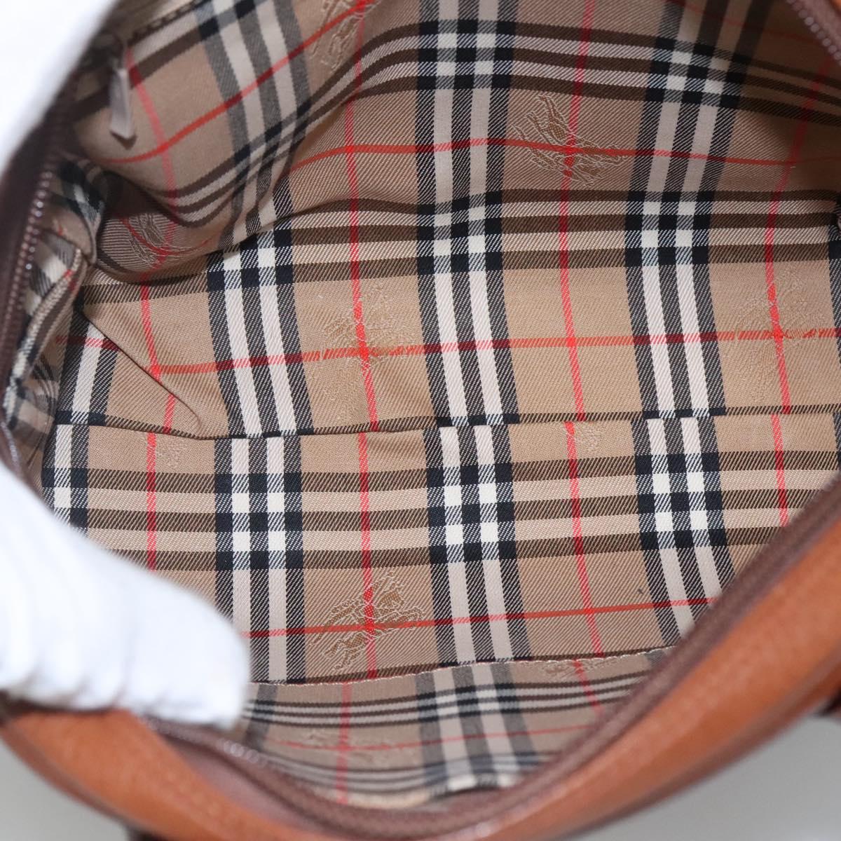 Burberrys Hand Bag Leather Brown Gold Auth ep8000