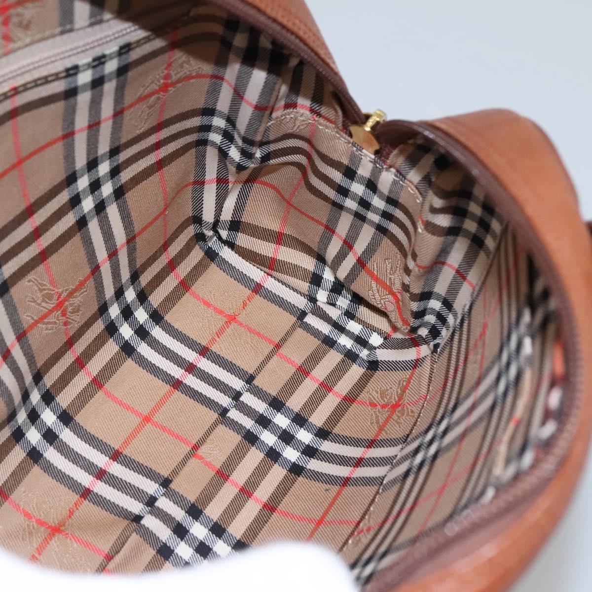 Burberrys Hand Bag Leather Brown Gold Auth ep8000