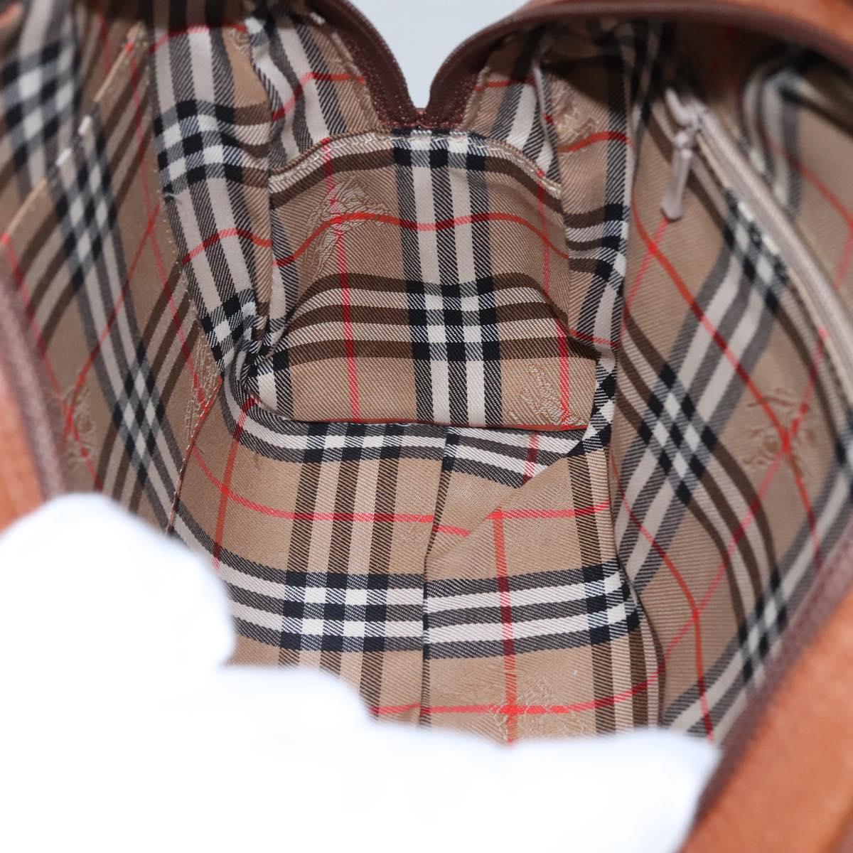 Burberrys Hand Bag Leather Brown Gold Auth ep8000