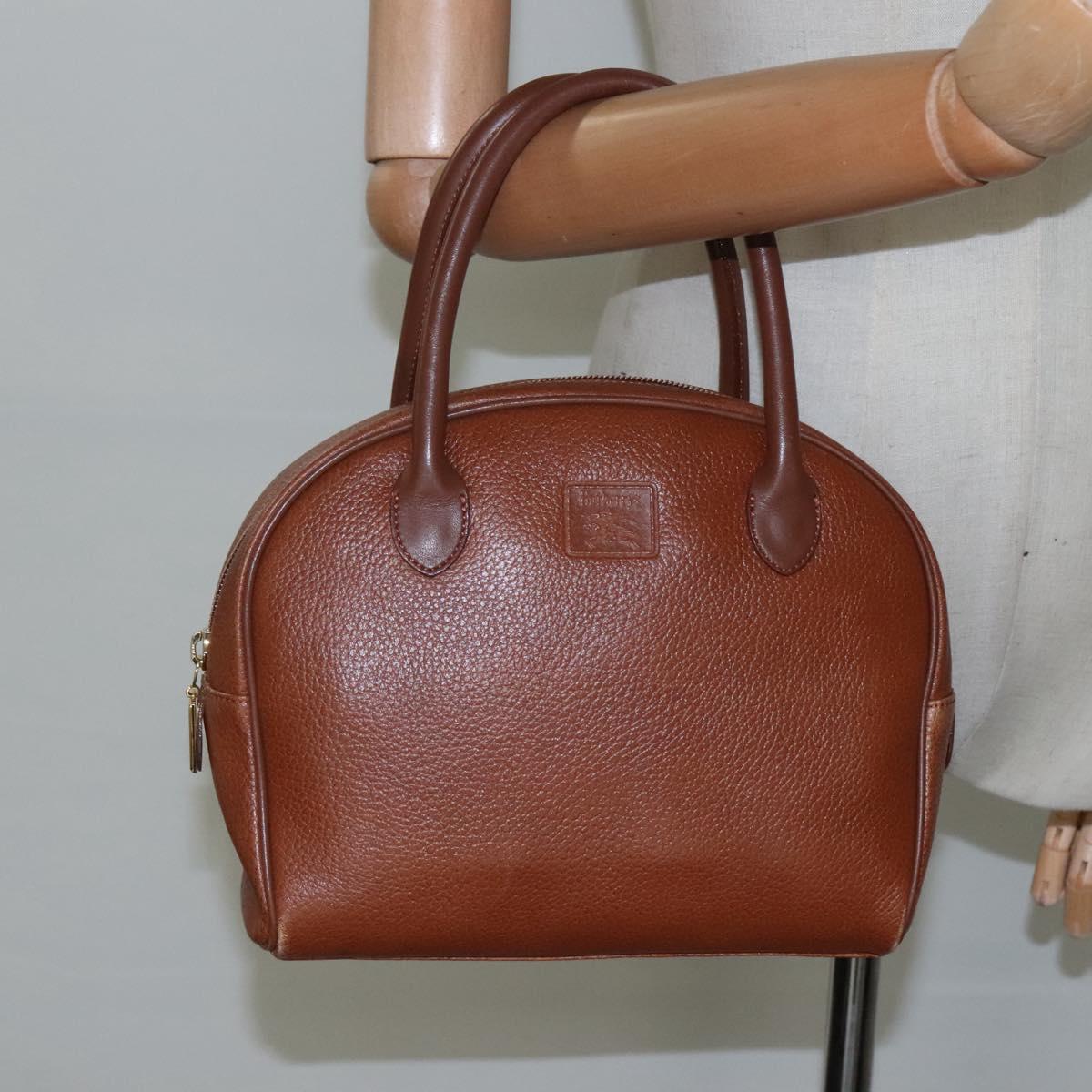 Burberrys Hand Bag Leather Brown Gold Auth ep8000