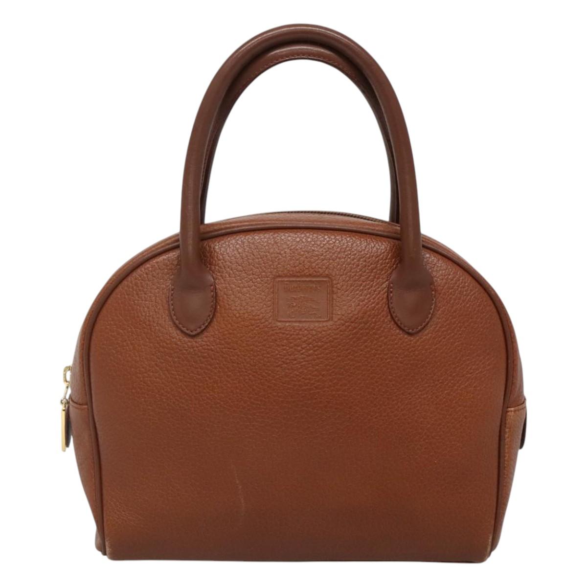 Burberrys Hand Bag Leather Brown Gold Auth ep8000