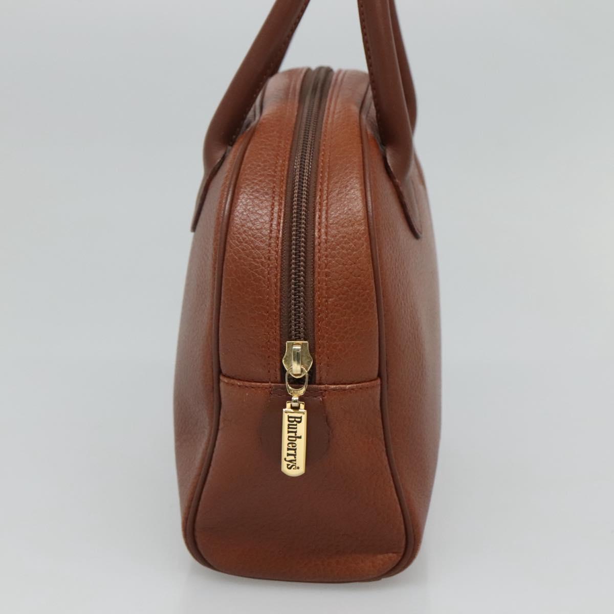 Burberrys Hand Bag Leather Brown Gold Auth ep8000