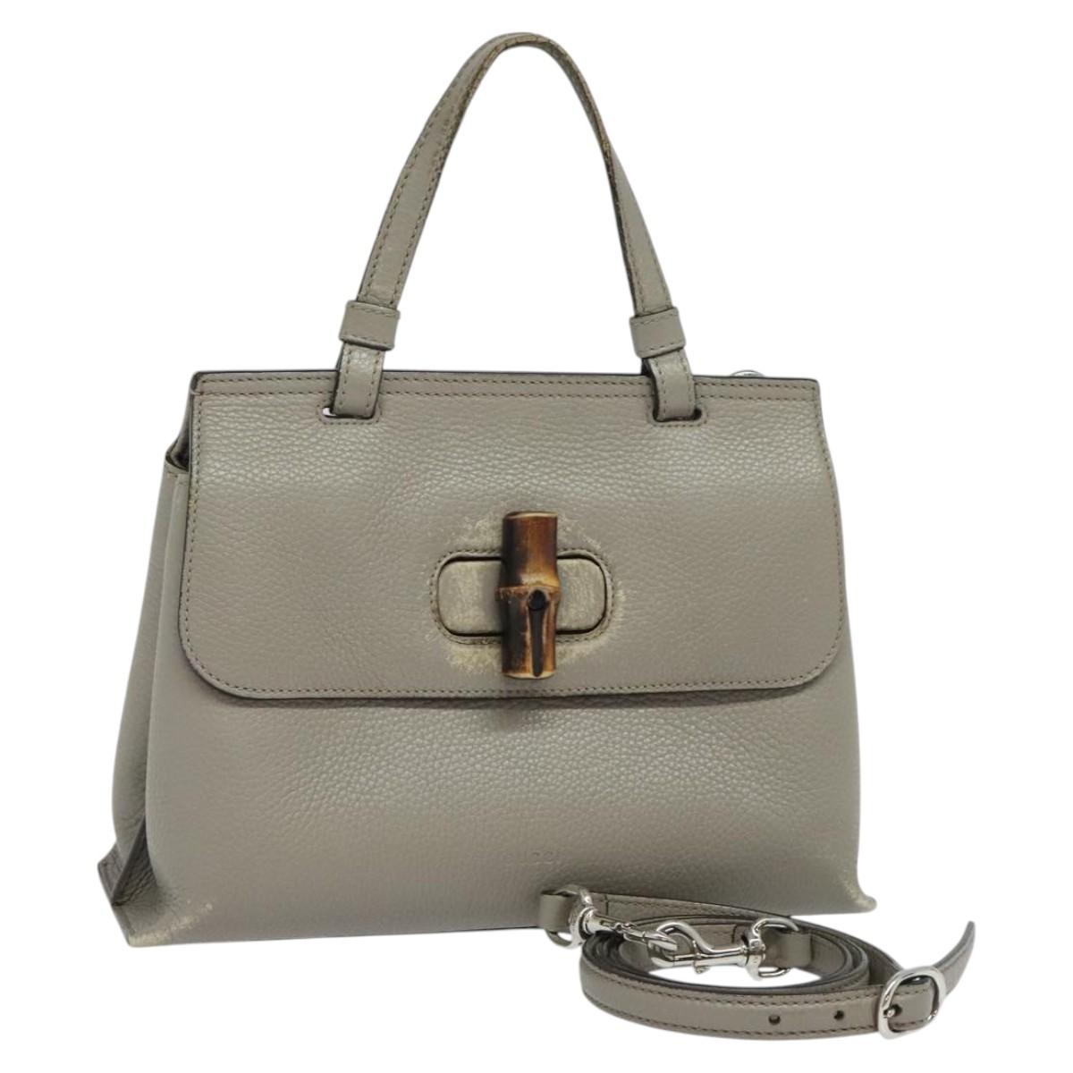 GUCCI Bamboo Daily Hand Bag Leather 2way Gray Silver 370831 Auth ep8016