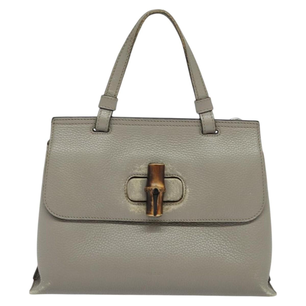 GUCCI Bamboo Daily Hand Bag Leather 2way Gray Silver 370831 Auth ep8016