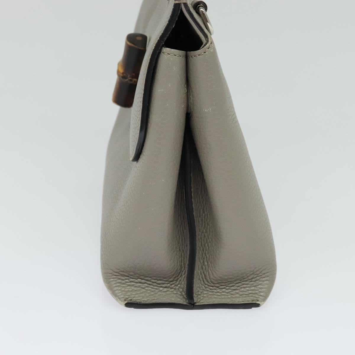 GUCCI Bamboo Daily Hand Bag Leather 2way Gray Silver 370831 Auth ep8016