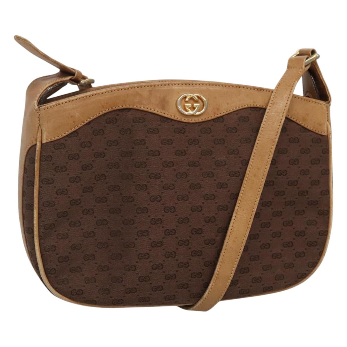 GUCCI Micro GG Canvas Shoulder Bag Brown Gold Auth ep8043