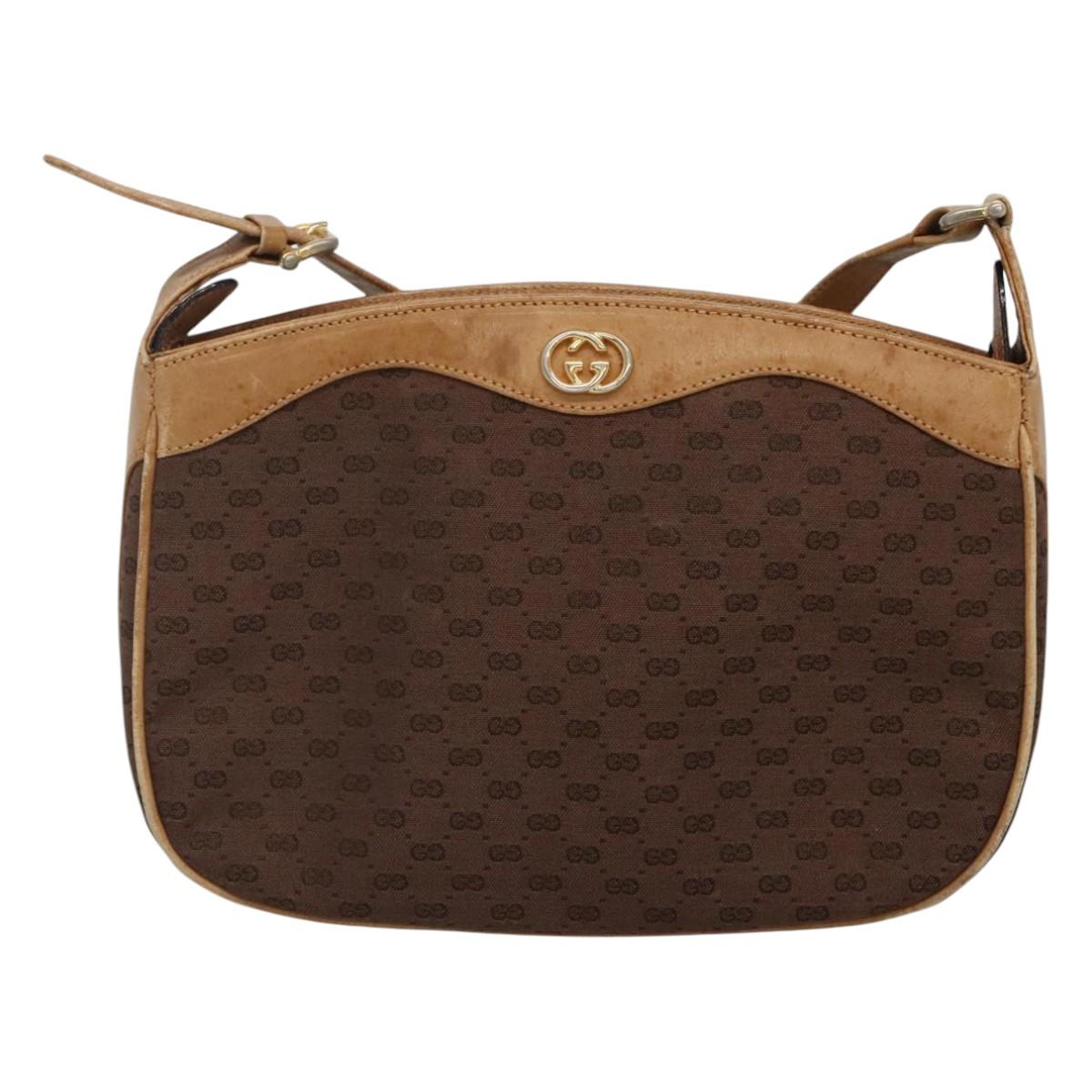 GUCCI Micro GG Canvas Shoulder Bag Brown Gold Auth ep8043