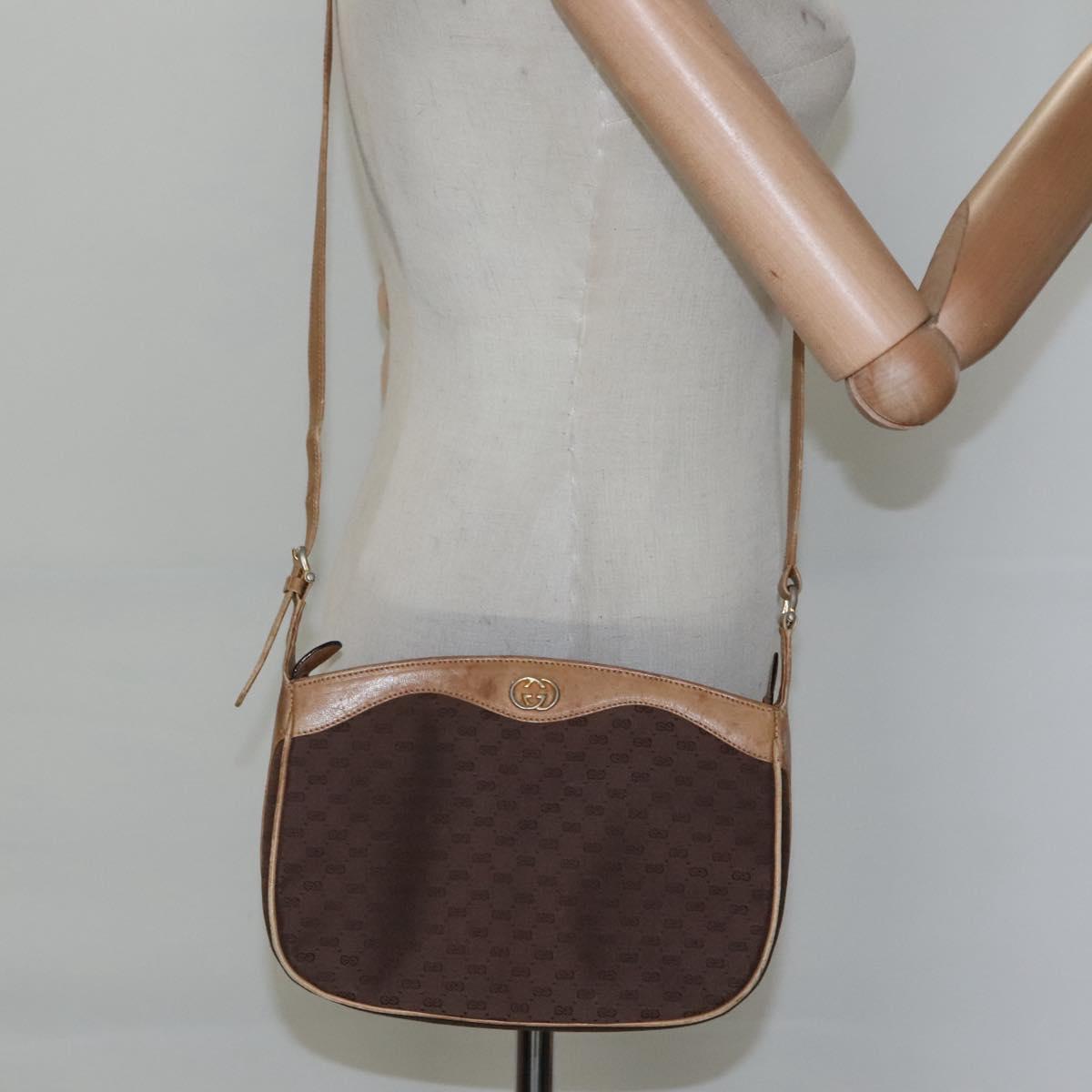 GUCCI Micro GG Canvas Shoulder Bag Brown Gold Auth ep8043